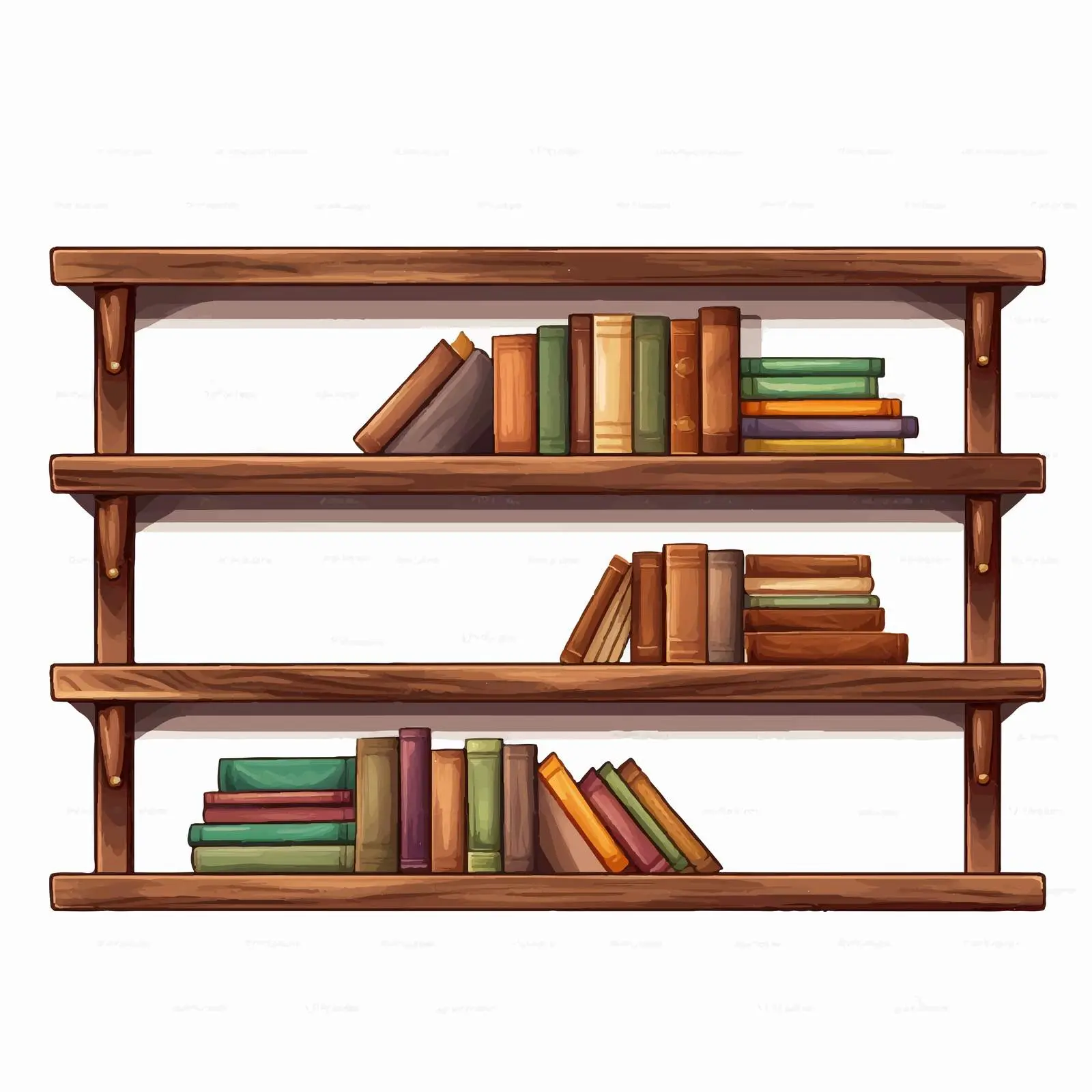 Wooden Bookshelves with Books on White Background — free download from Dotvec