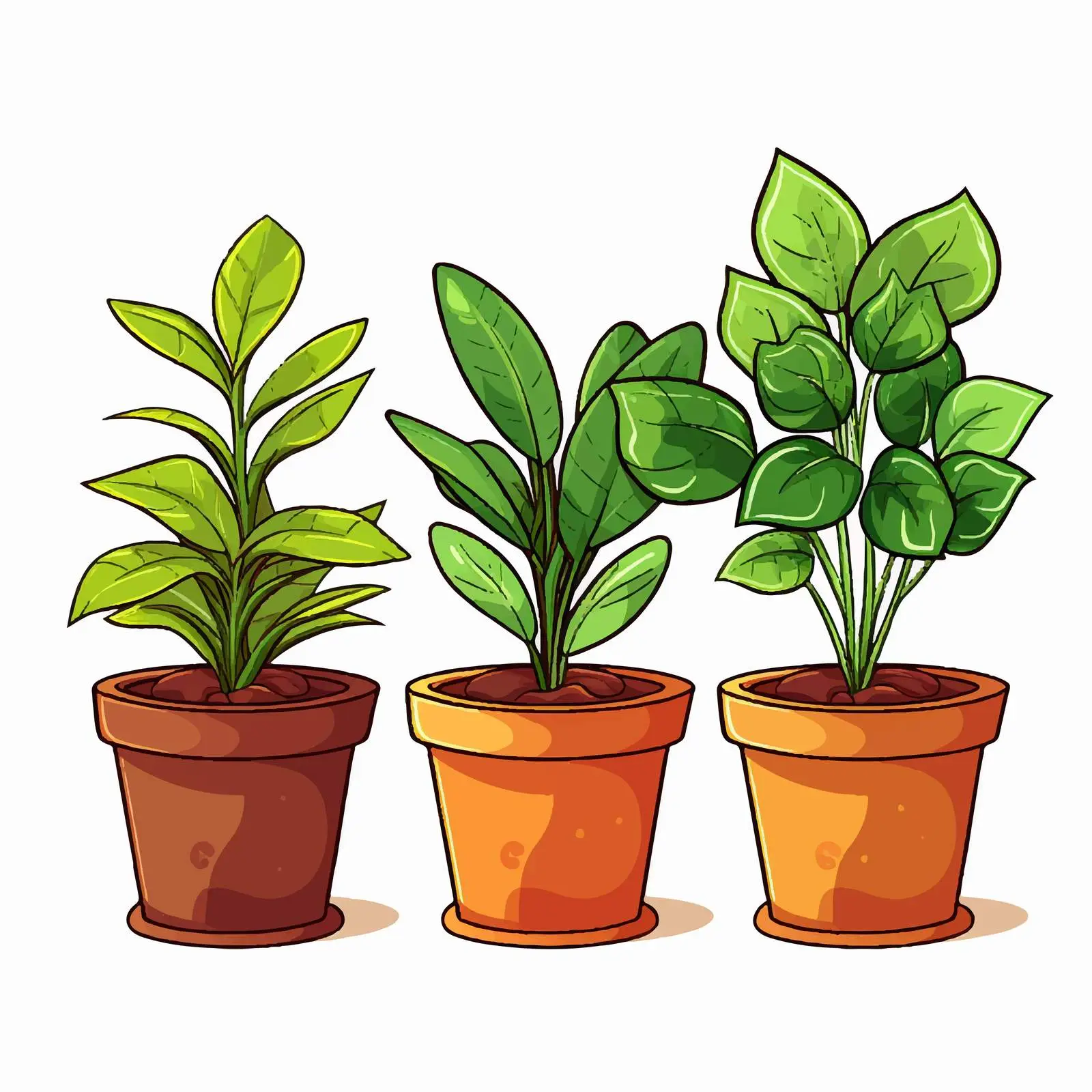 Three Cartoon Potted Plants Illustration – free botanical graphics image from Dotvec