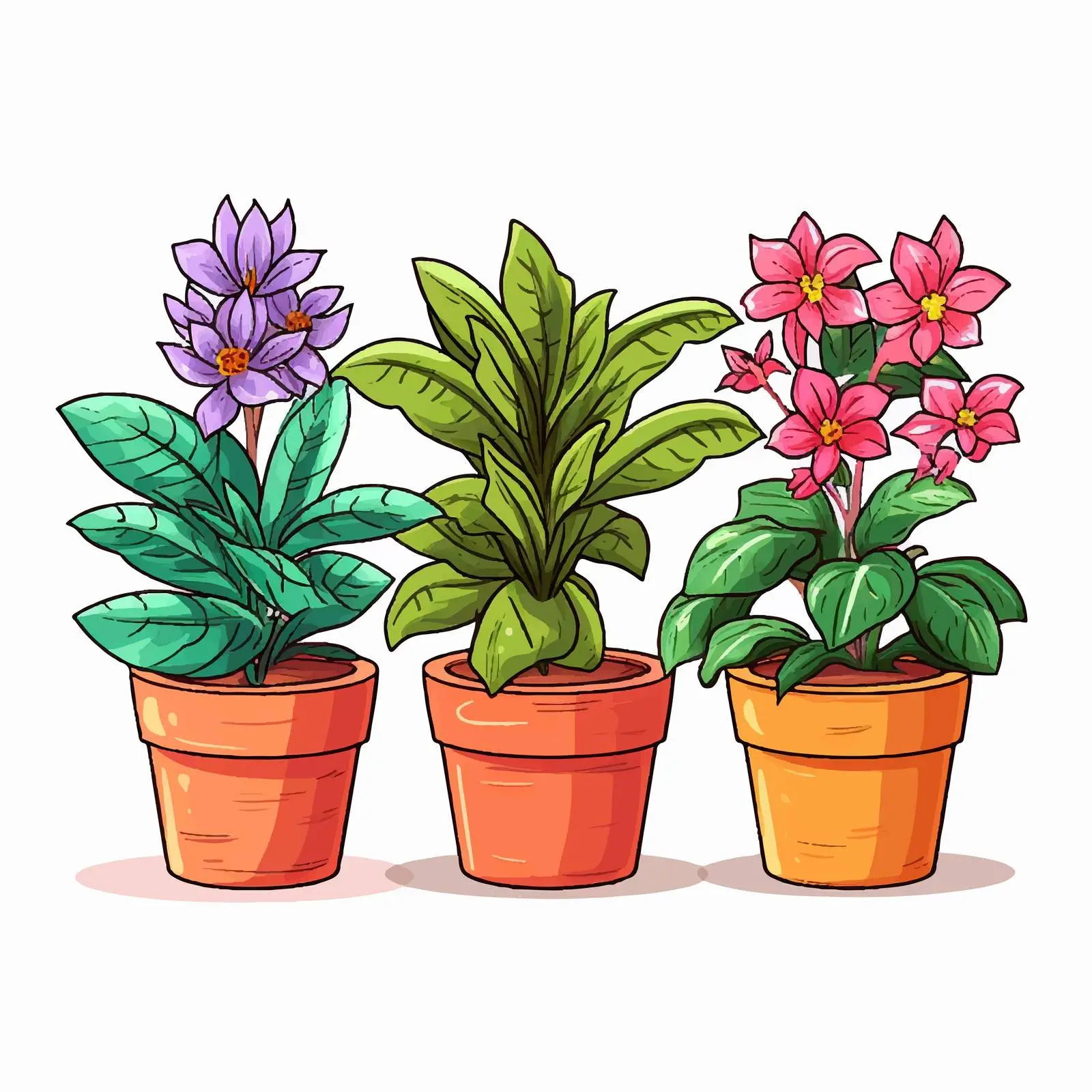 Three Potted Plants Cartoon Vector Illustration — free download from Dotvec