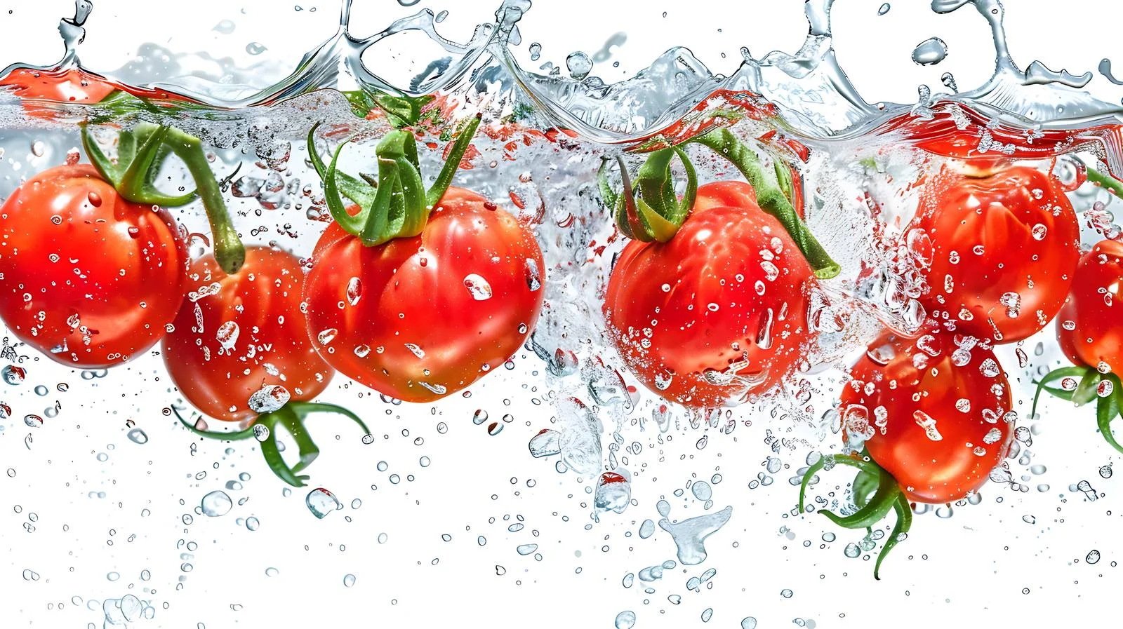 Vibrant Tomatoes Submerged in Water on White — free download from Dotvec