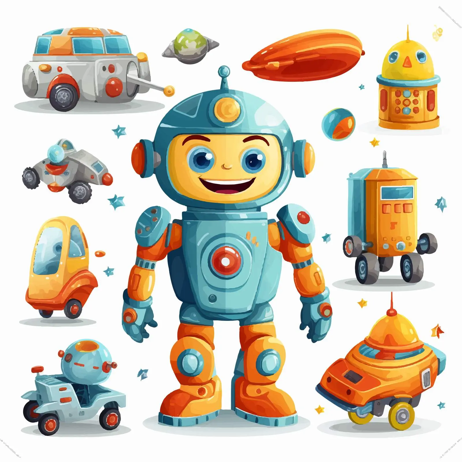 Playful Toy Illustrations on White Background – free cartoon toys image from Dotvec