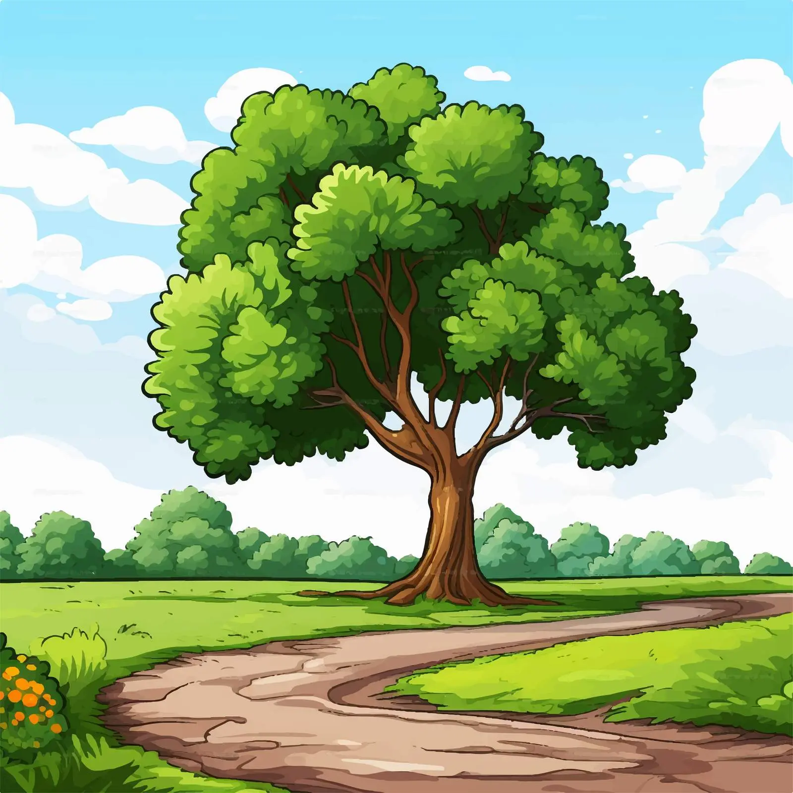 Tree Beside Road in Beautiful Nature Illustration — free download from Dotvec