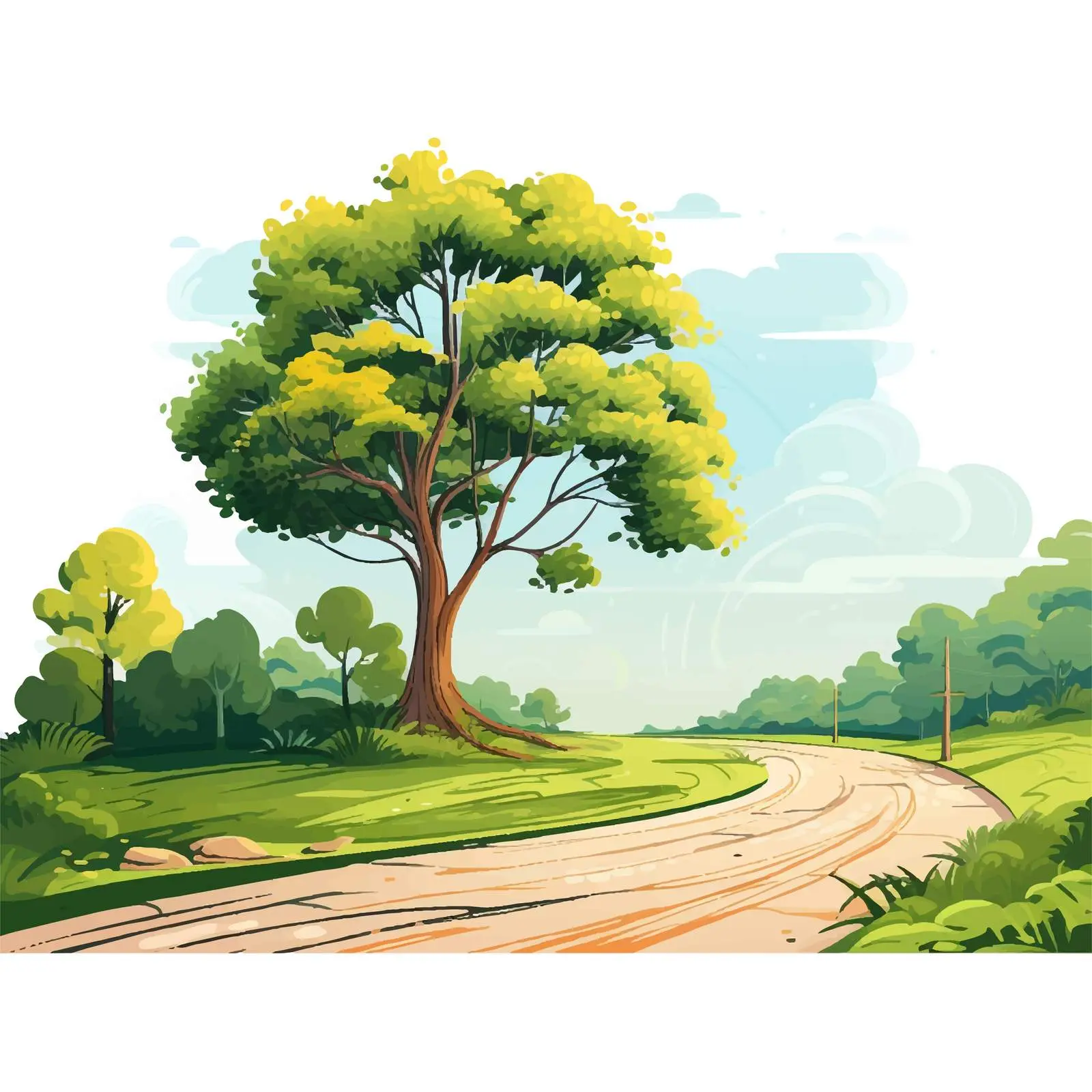 Tree Beside Road in Beautiful Nature Illustration — free download from Dotvec