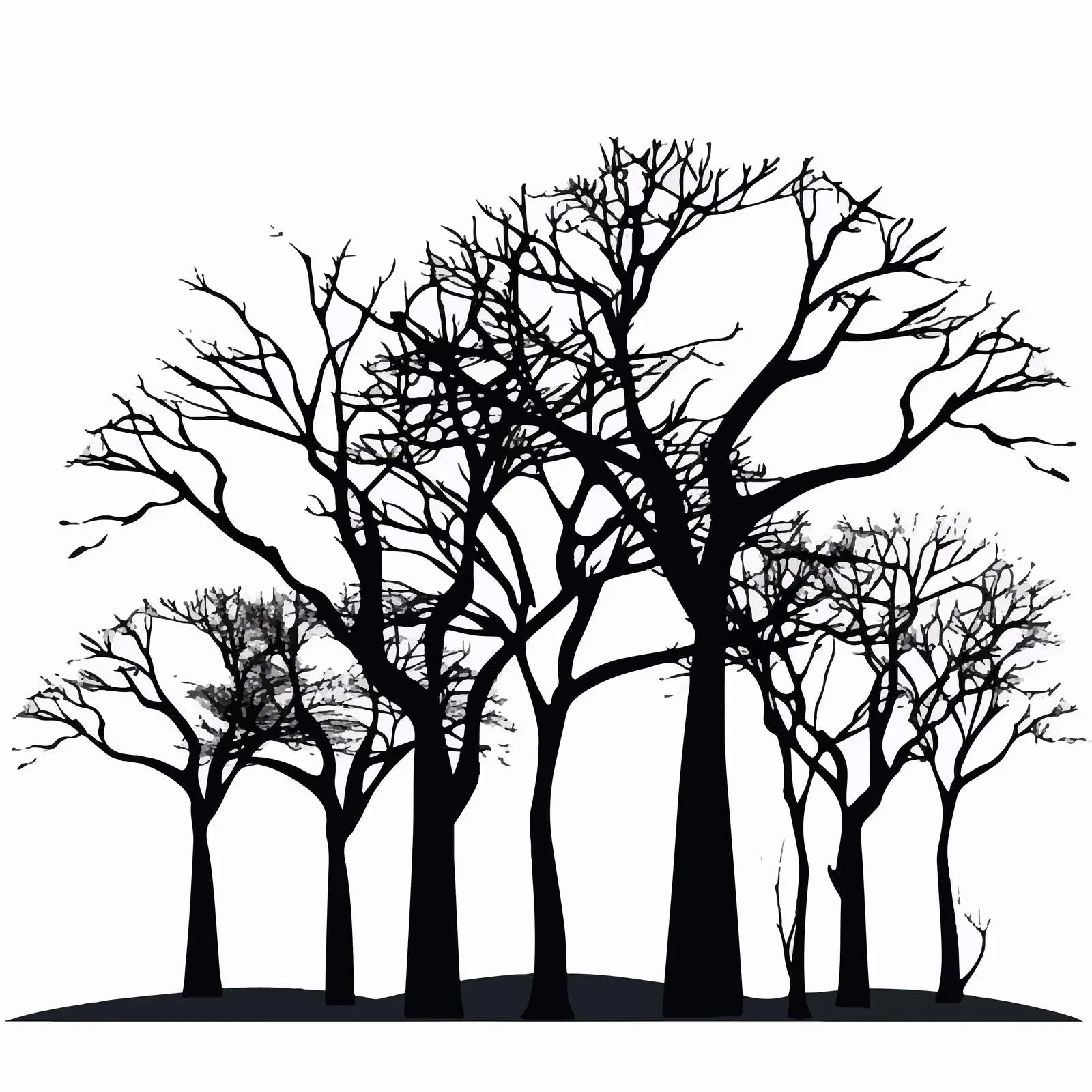 Tree Silhouettes on White Background Vector – free whimsical trees image from Dotvec