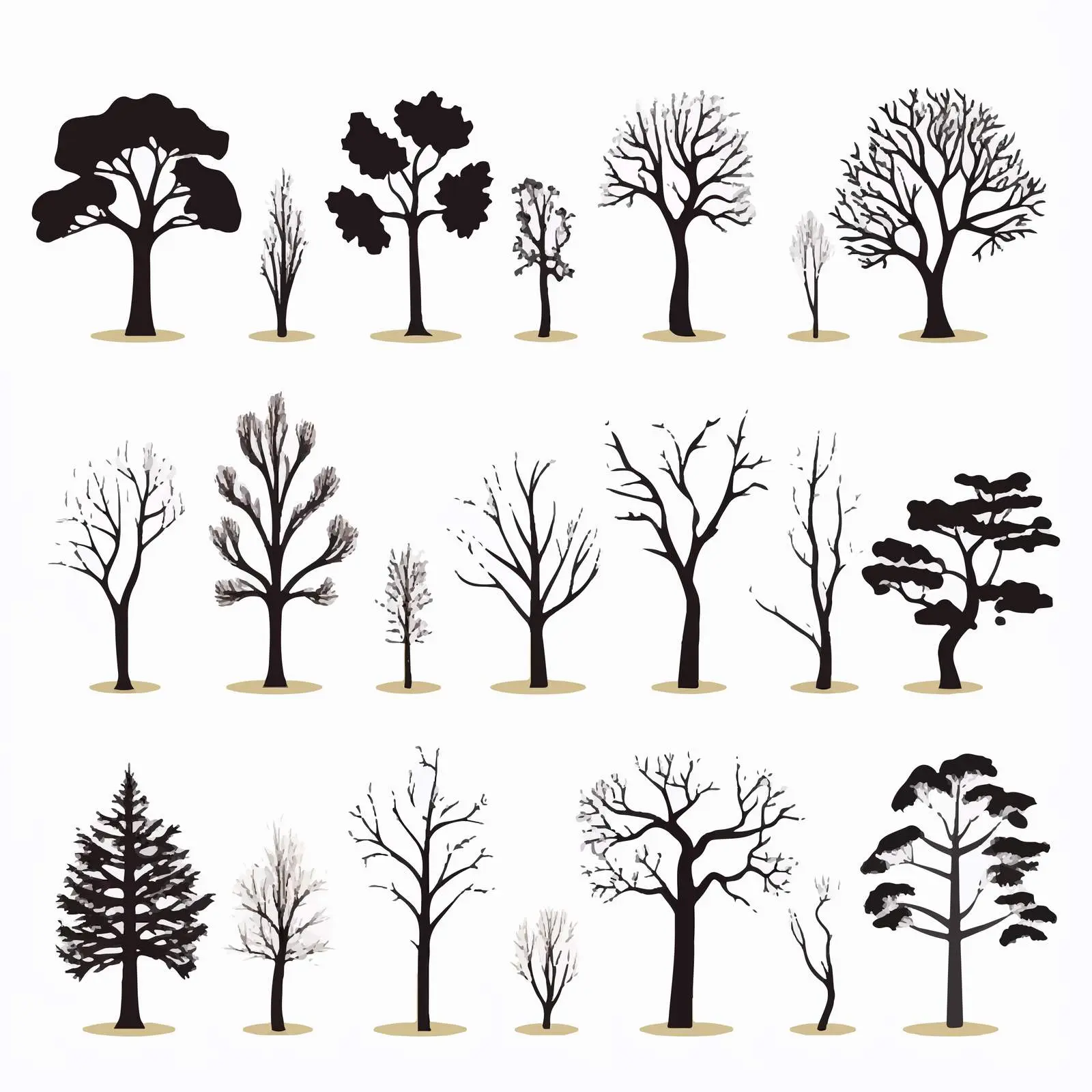 Tree Silhouettes Vector Illustration on White Background – free plant illustrations image from Dotvec