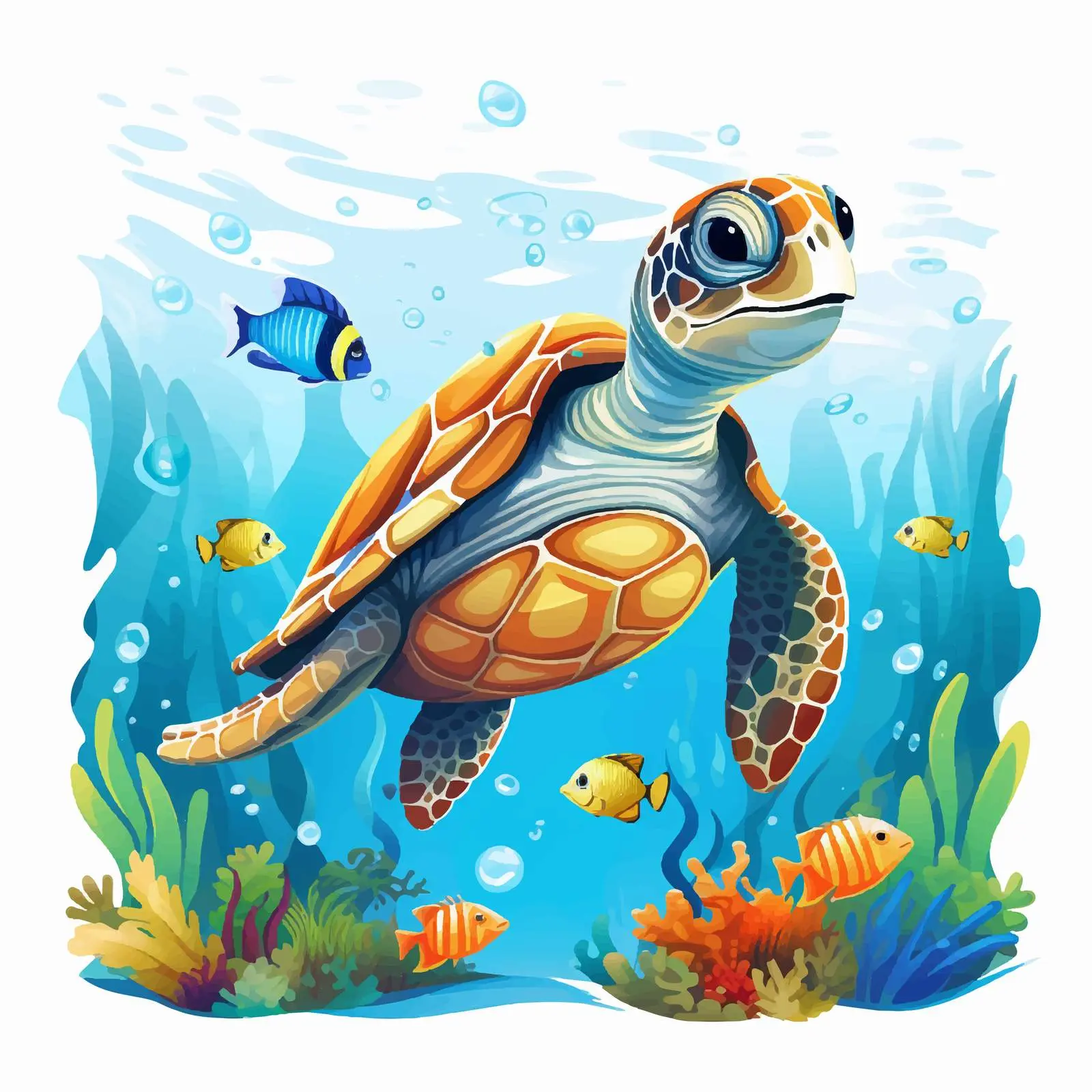 Colorful Cartoon Turtles Underwater Illustration — free download from Dotvec