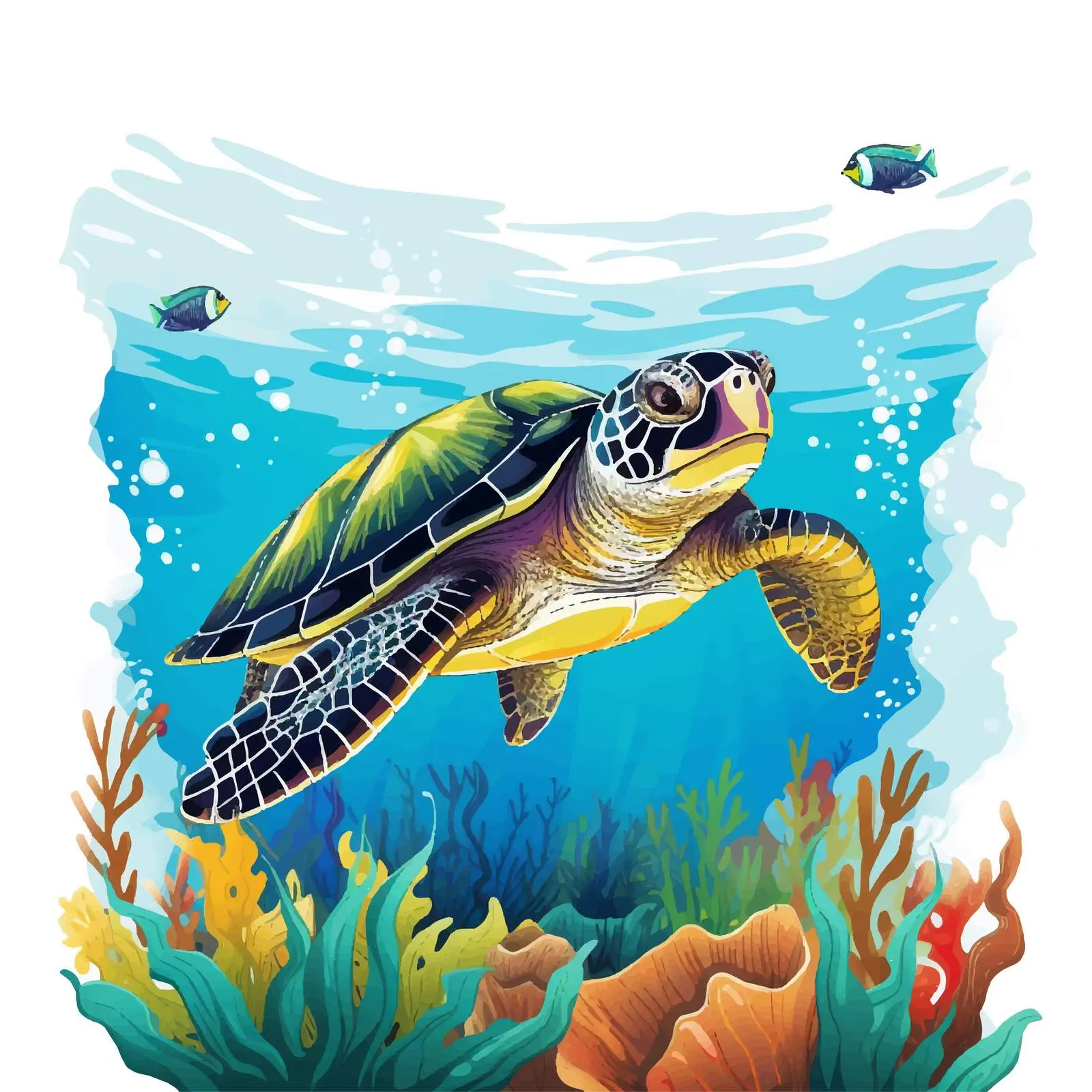 Cartoon Turtles Swimming Underwater Vector Illustration — free download from Dotvec