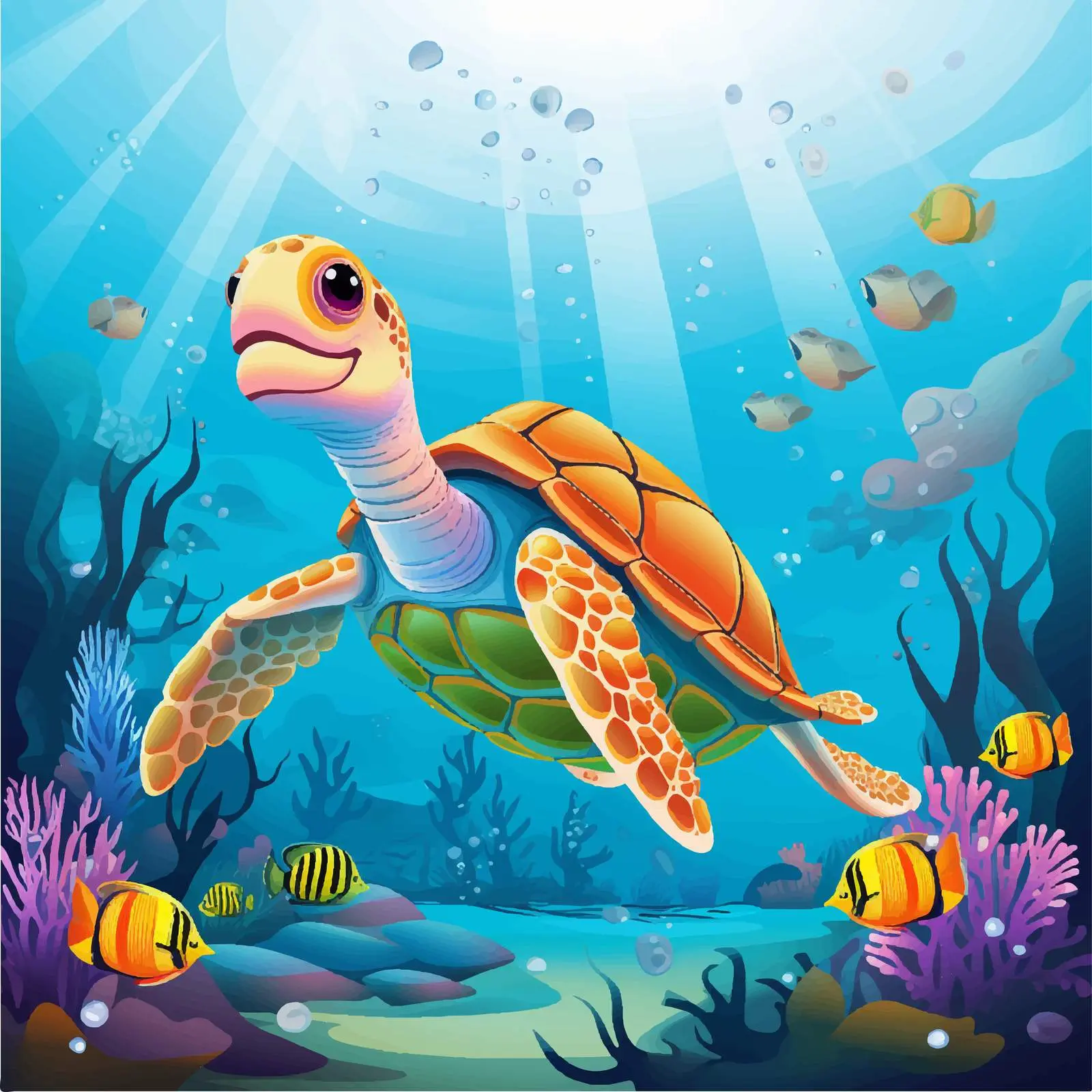 Cartoon Turtles Swimming Underwater Vector Illustration — free download from Dotvec