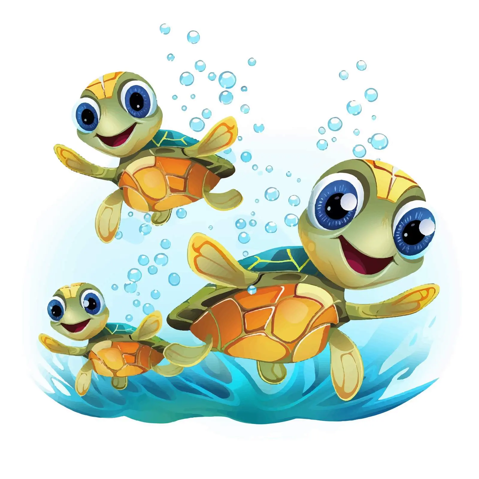 Cartoon Turtles Swimming Underwater Vector Illustration — free download from Dotvec