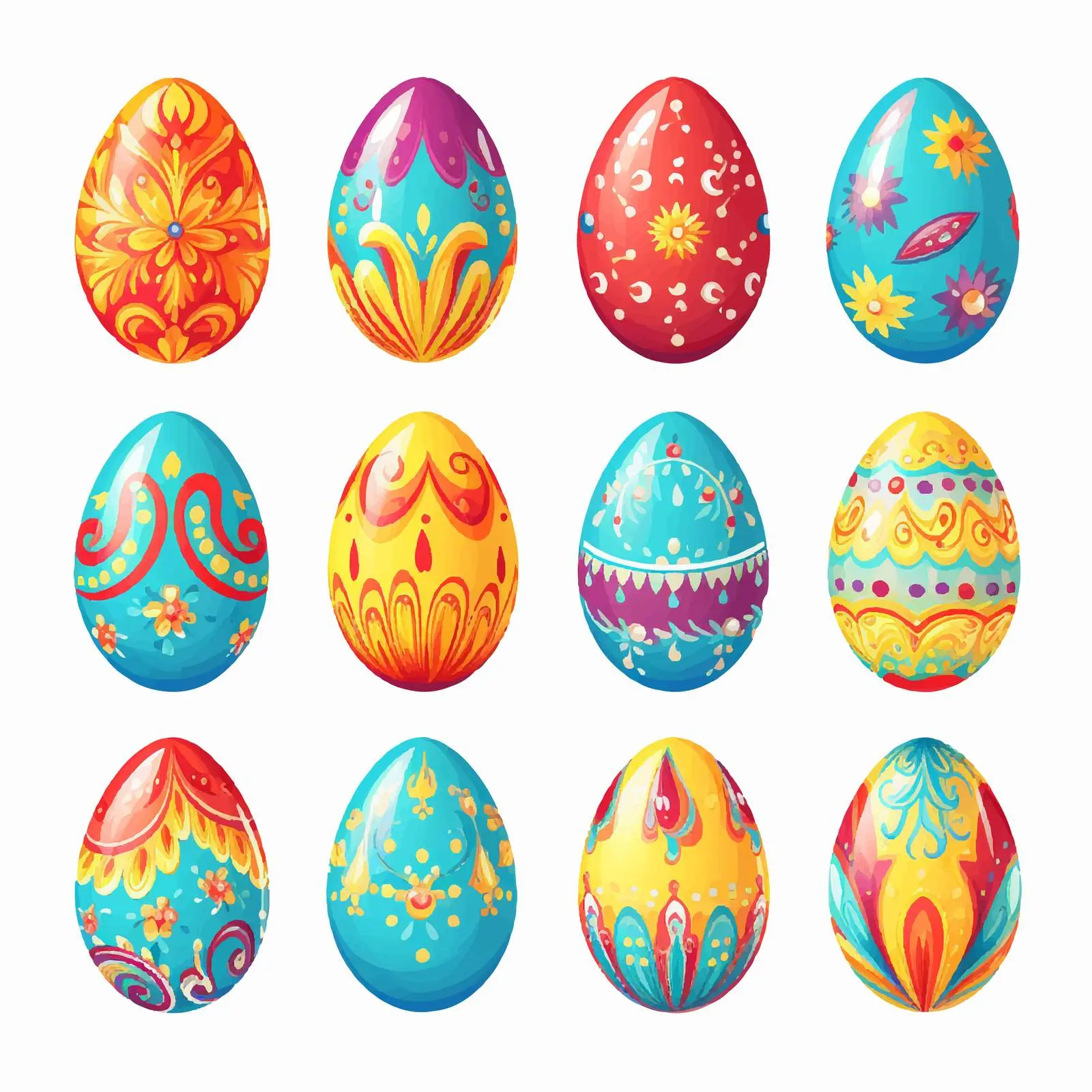 Twelve Colorful Easter Eggs on White Background — free download from Dotvec