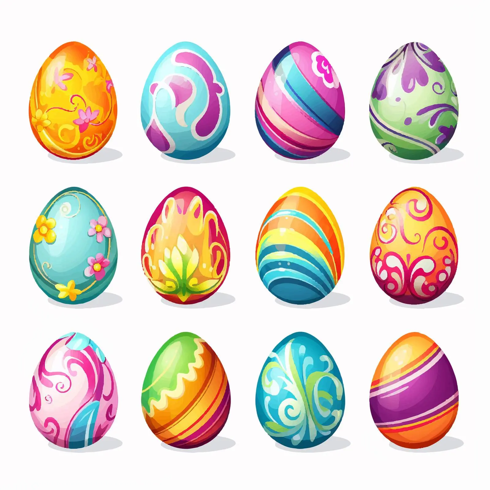 Twelve Colorful Easter Eggs on White Background — free download from Dotvec