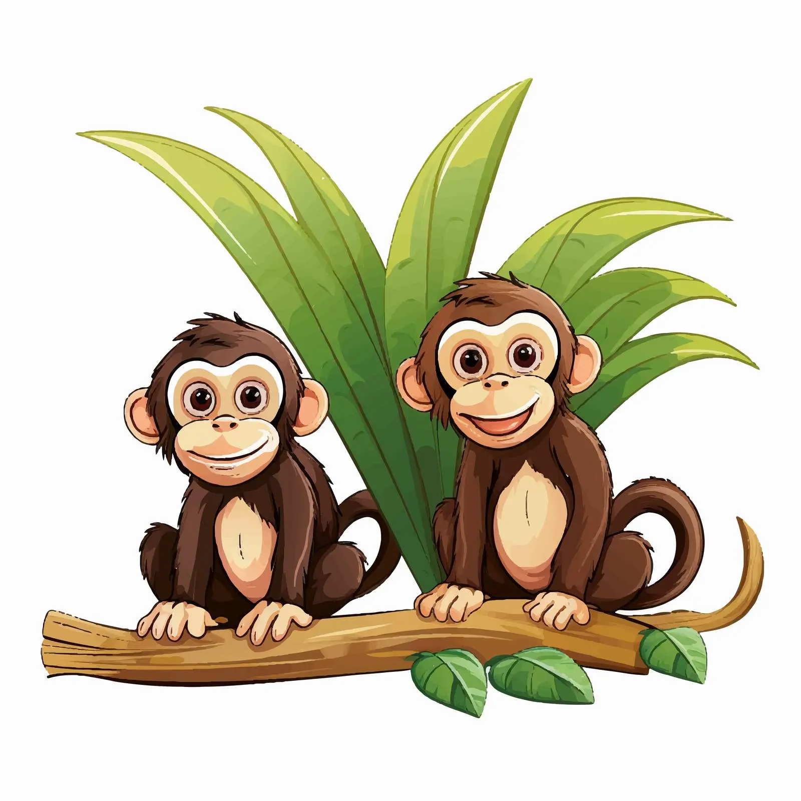 Two Monkeys Near Banana Plant Vector Illustration — free download from Dotvec