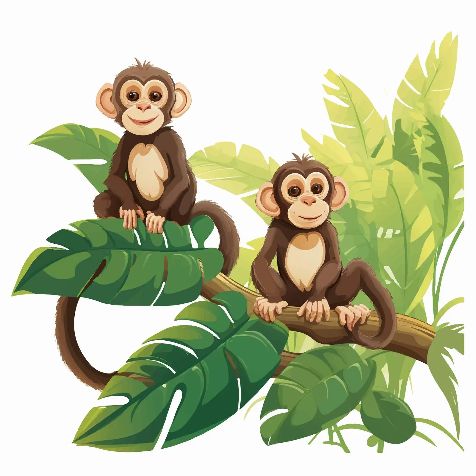 Two Monkeys Playing by Banana Plant Vector — free download from Dotvec