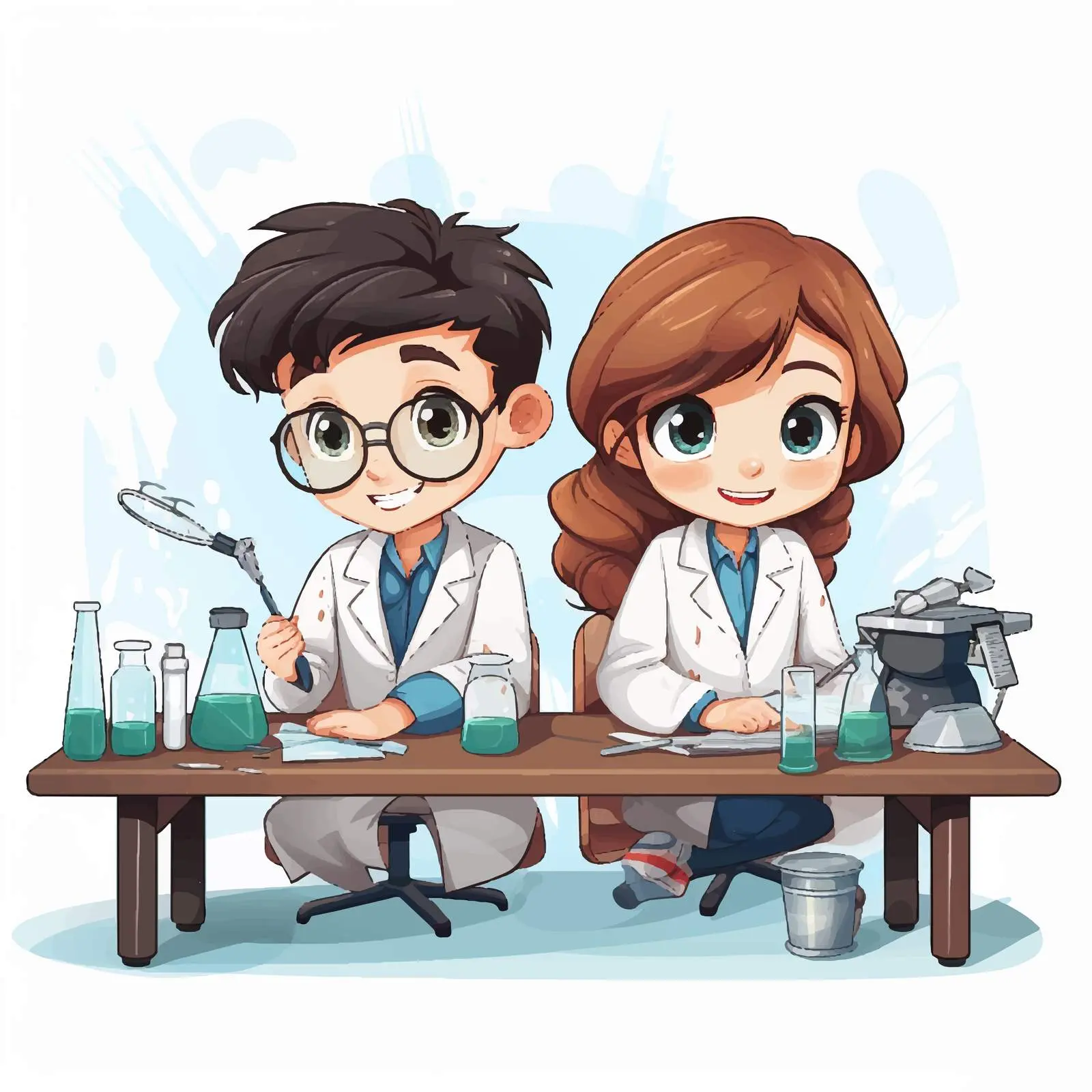 Two Students Working in Science Lab Vector — free download from Dotvec