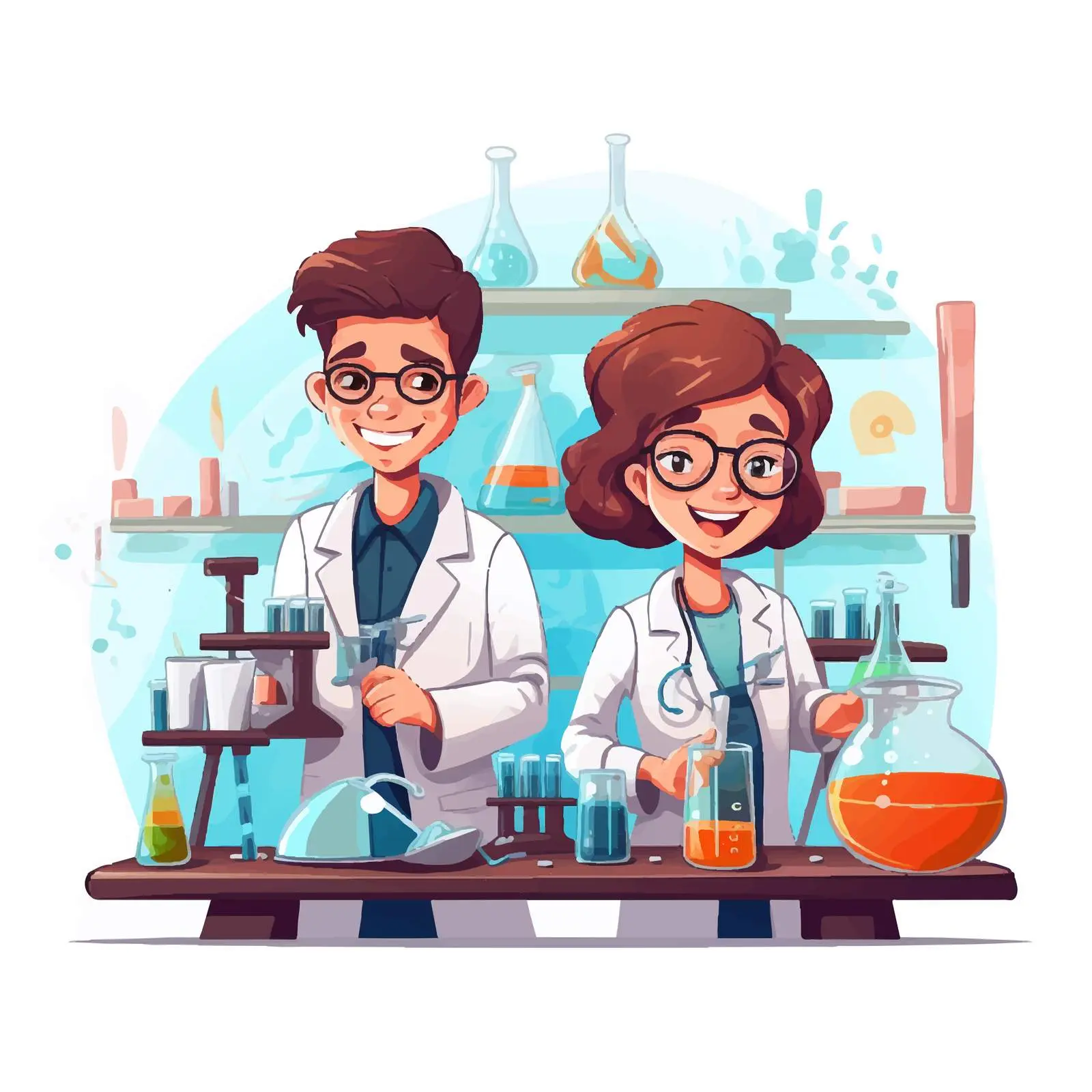 Students Collaborating in Science Lab Vector Illustration — free download from Dotvec