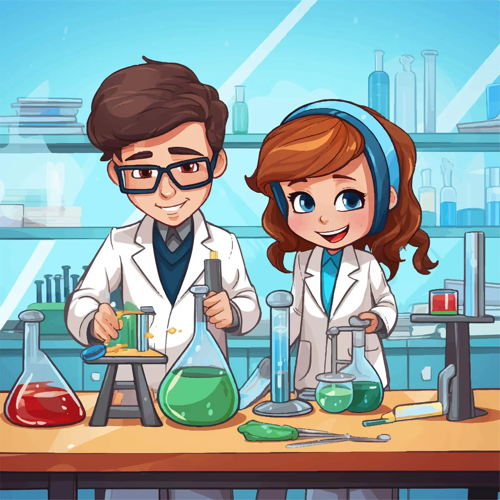 Students Collaborating in a Science Lab Vector — free download from Dotvec