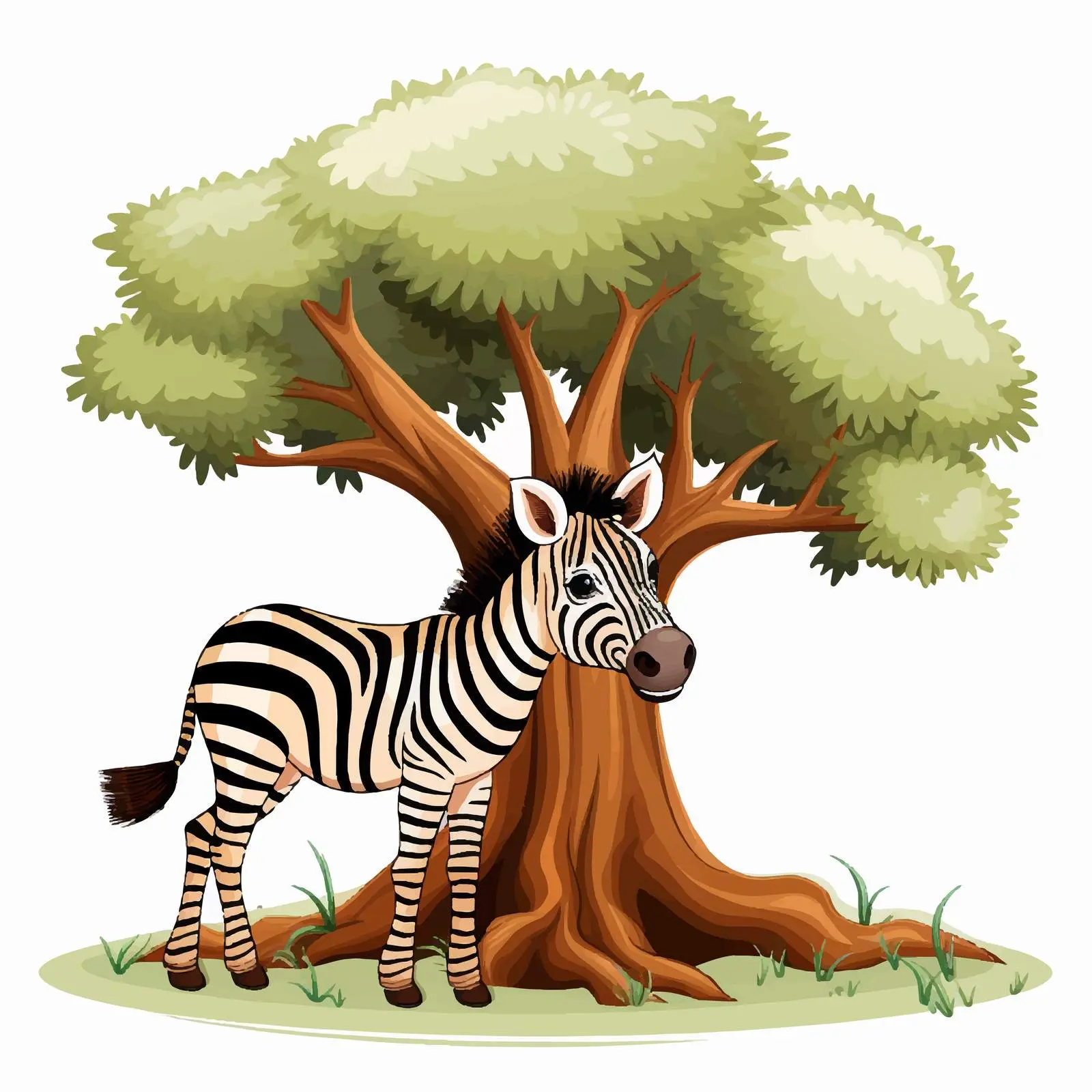 Two Zebras Under a Tree - Cartoon Vector – free zebra image from Dotvec