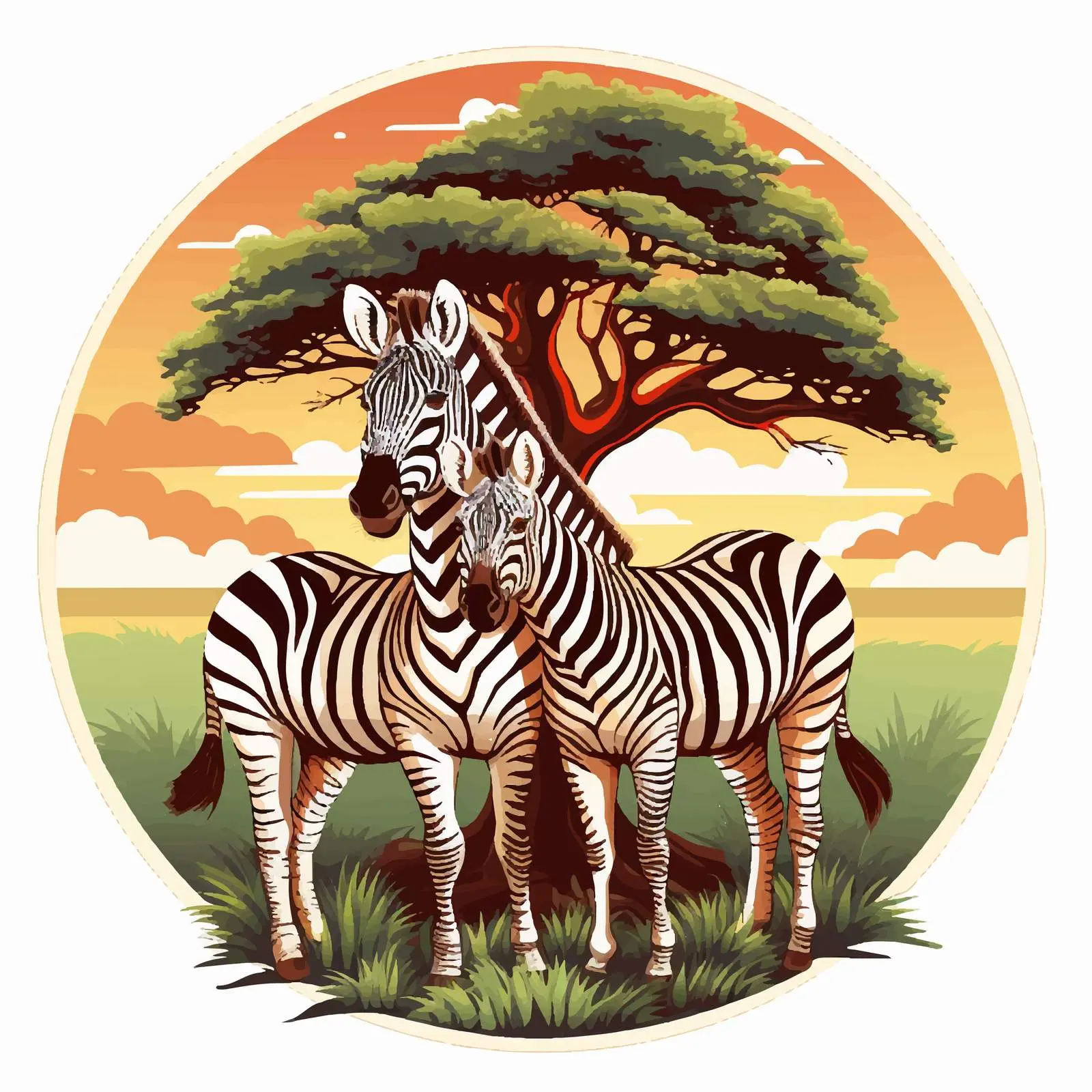 Two Zebras Under a Tree Cartoon Vector – free zebra image from Dotvec