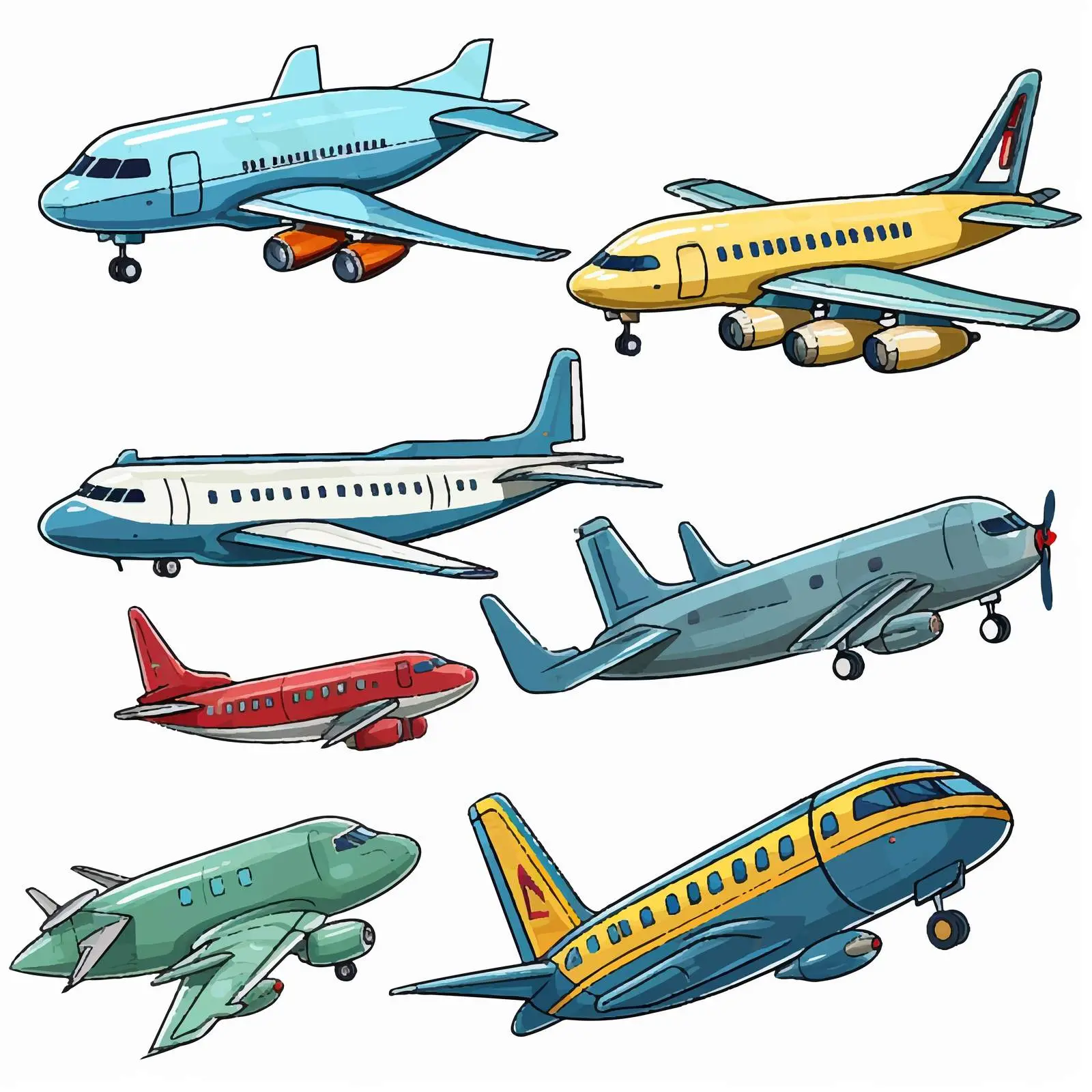 Various Aeroplanes Illustration on White Background — free download from Dotvec
