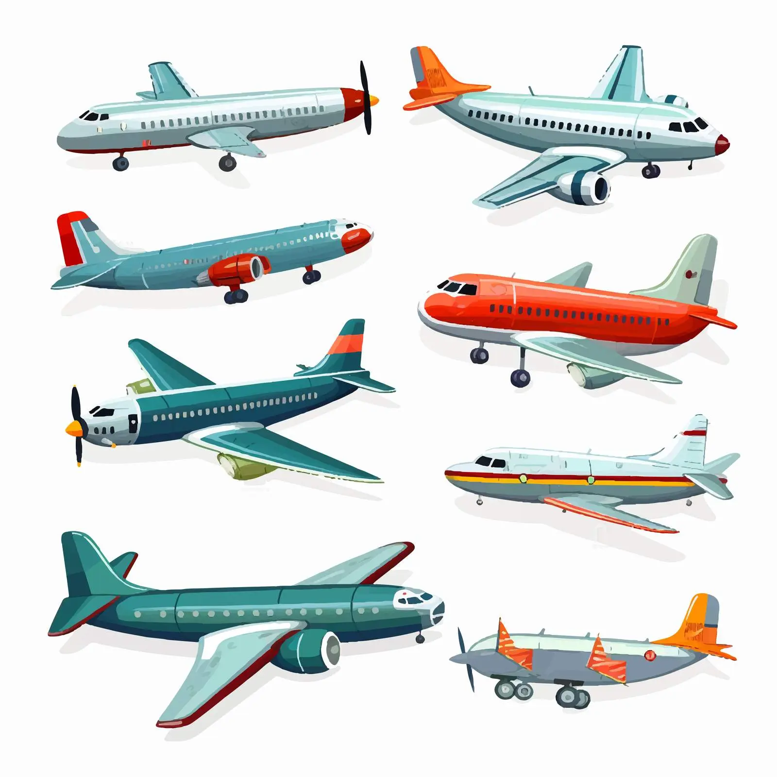 Various Aeroplanes Illustration on White Background — free download from Dotvec