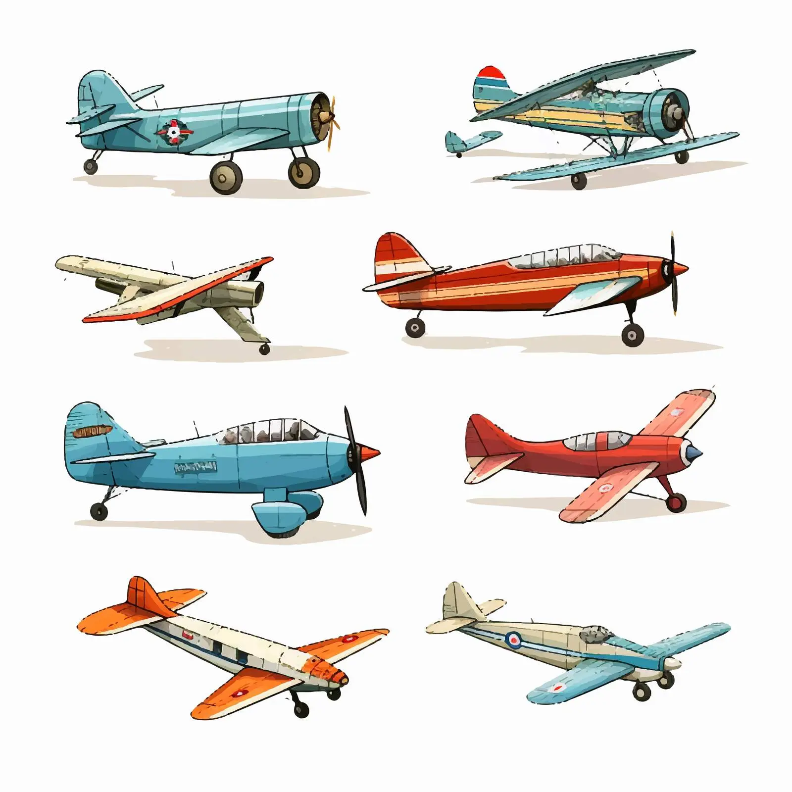 Various Airplanes Illustration on White Background — free download from Dotvec