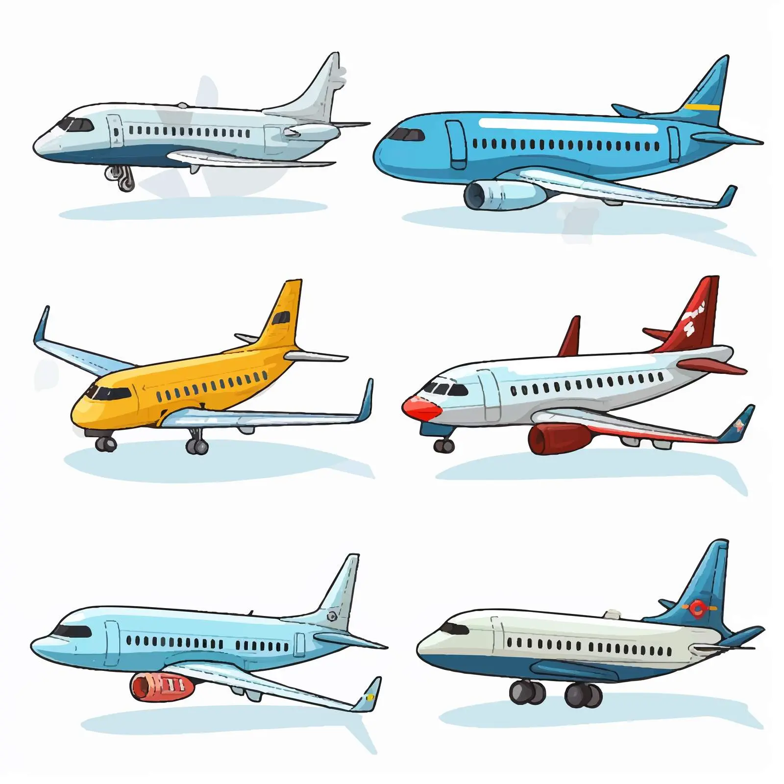 Various Airplanes Illustration on White Background – free colorful planes image from Dotvec