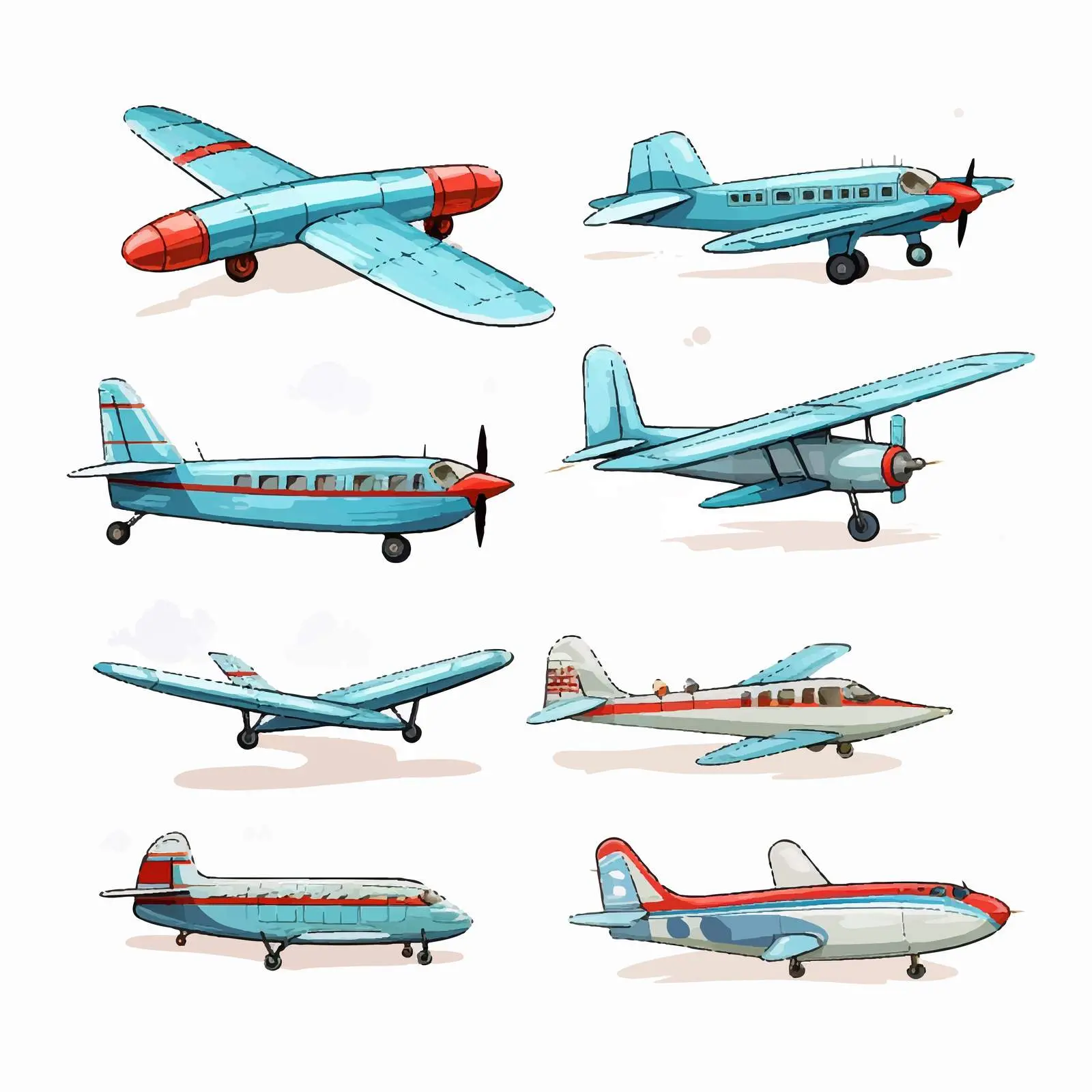 Diverse Airplanes Illustration on White Background – free public transport image from Dotvec