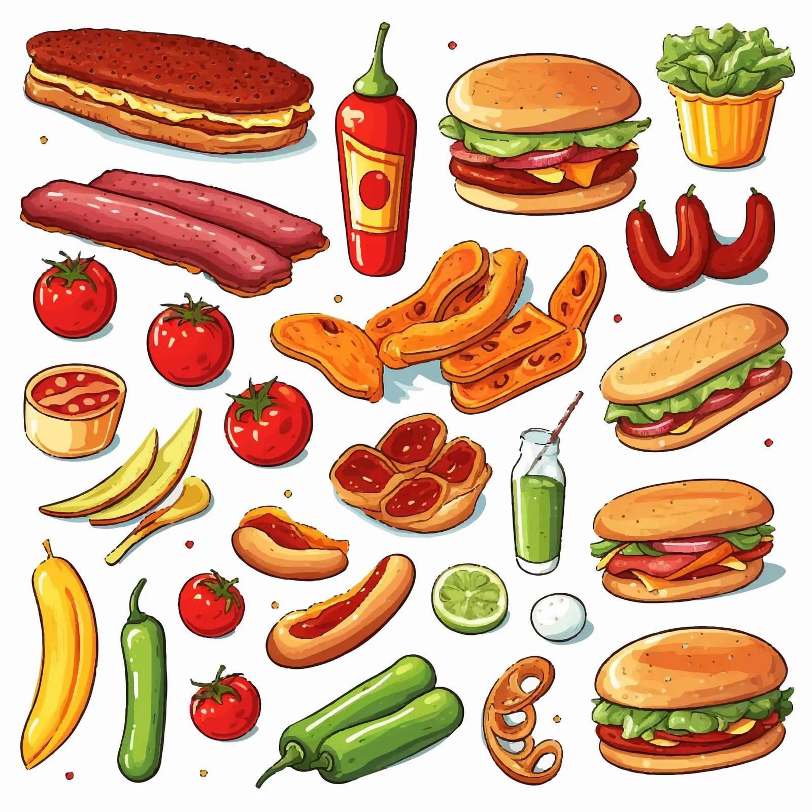 Variety of Food Items on White Background – free cuisines image from Dotvec