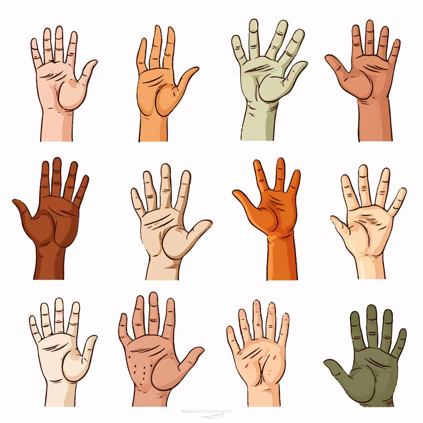 Diverse Hands Illustration on White Background — free download from Dotvec