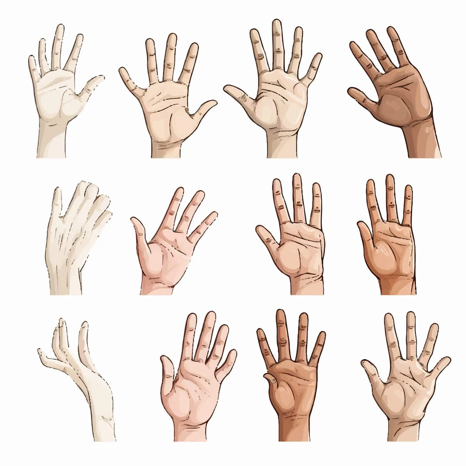 Diverse Hands Collection on White Background — free download from Dotvec