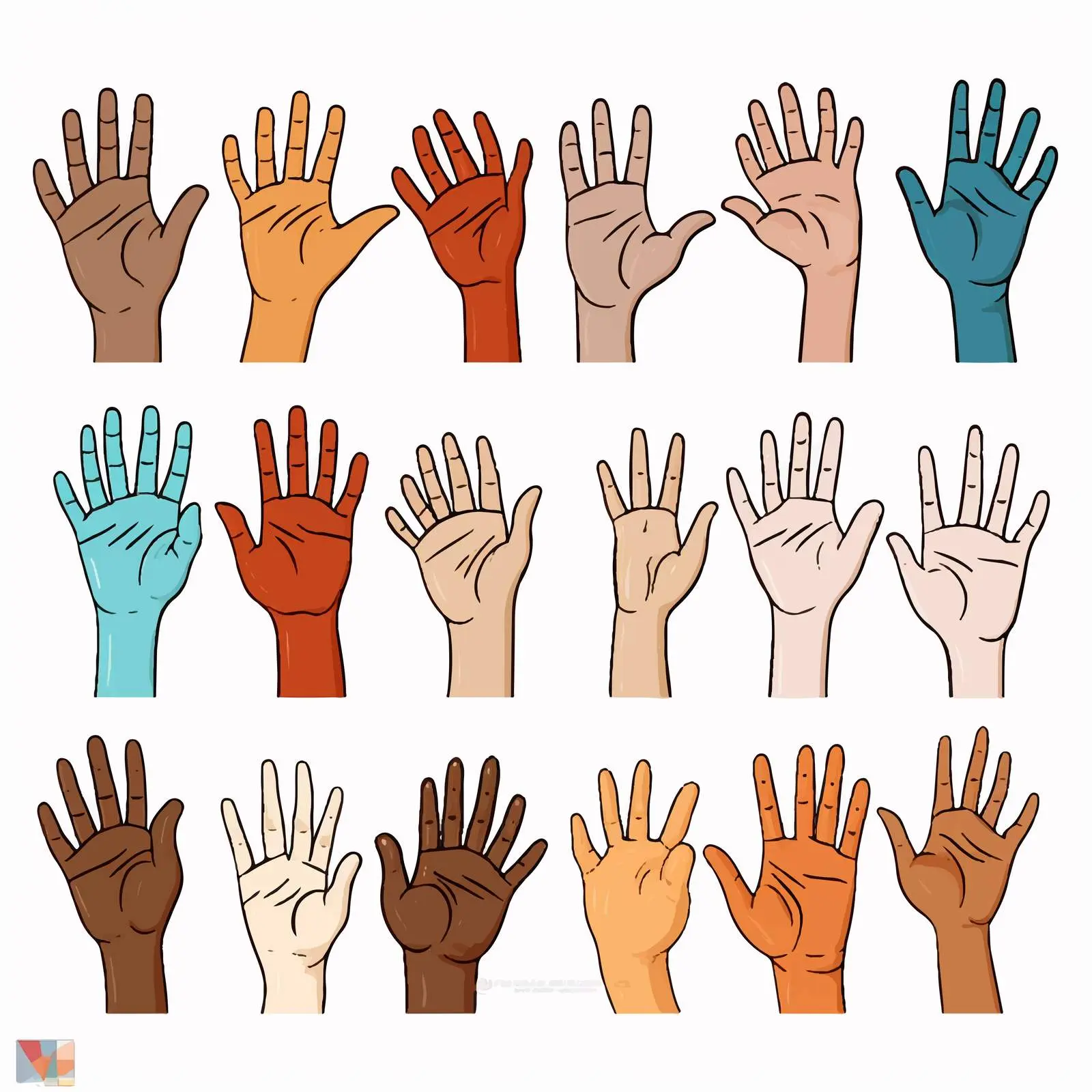 Various Hands Illustration on White Background – free skin tones image from Dotvec