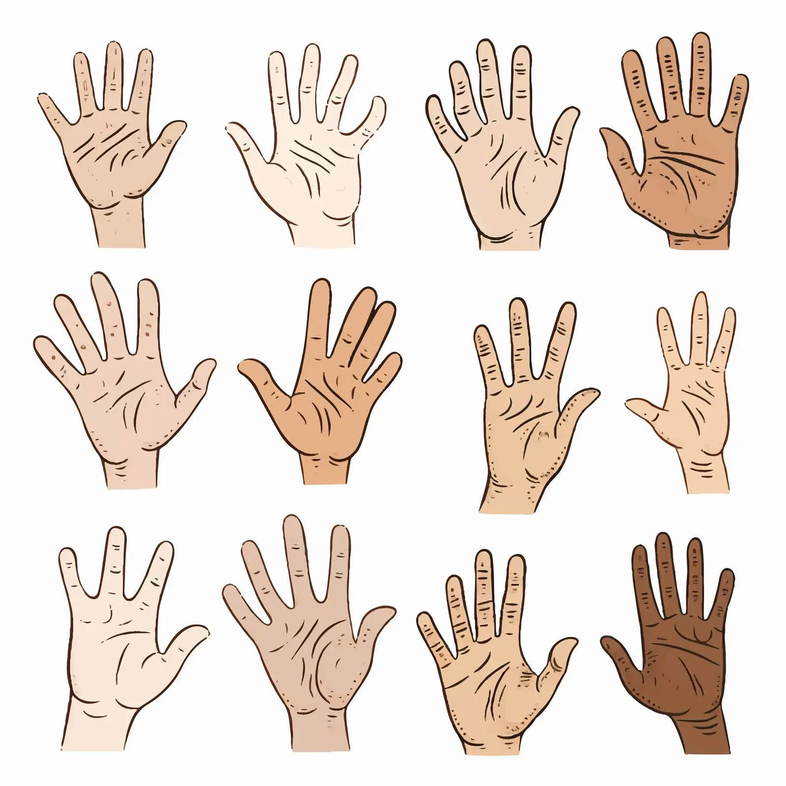 Diverse Hand Illustrations on White Background — free download from Dotvec