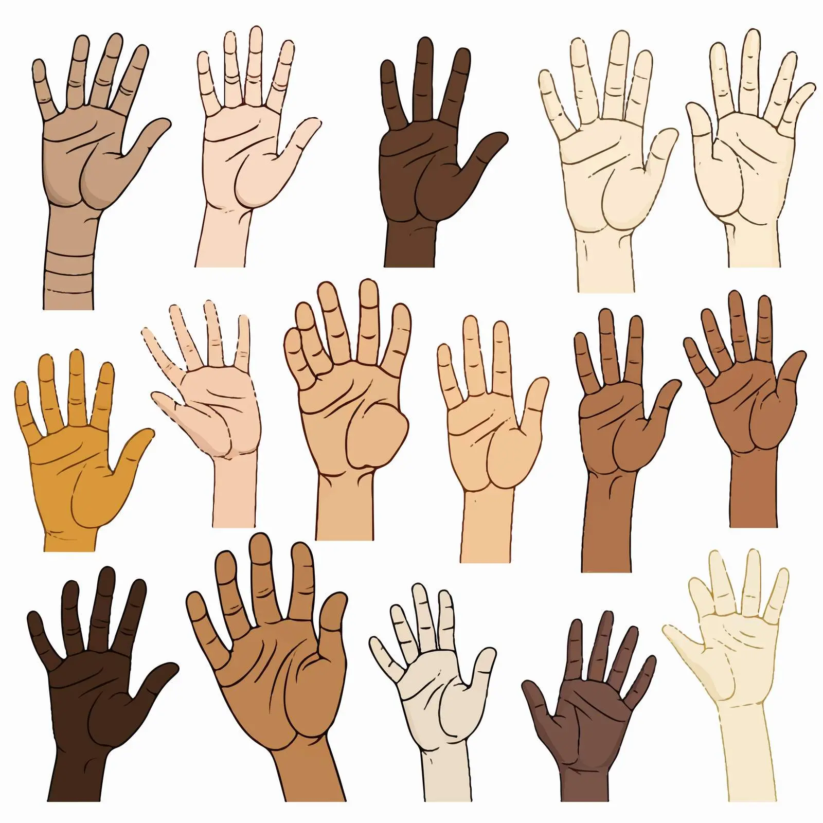 Diverse Hands Illustrations on White Background — free download from Dotvec