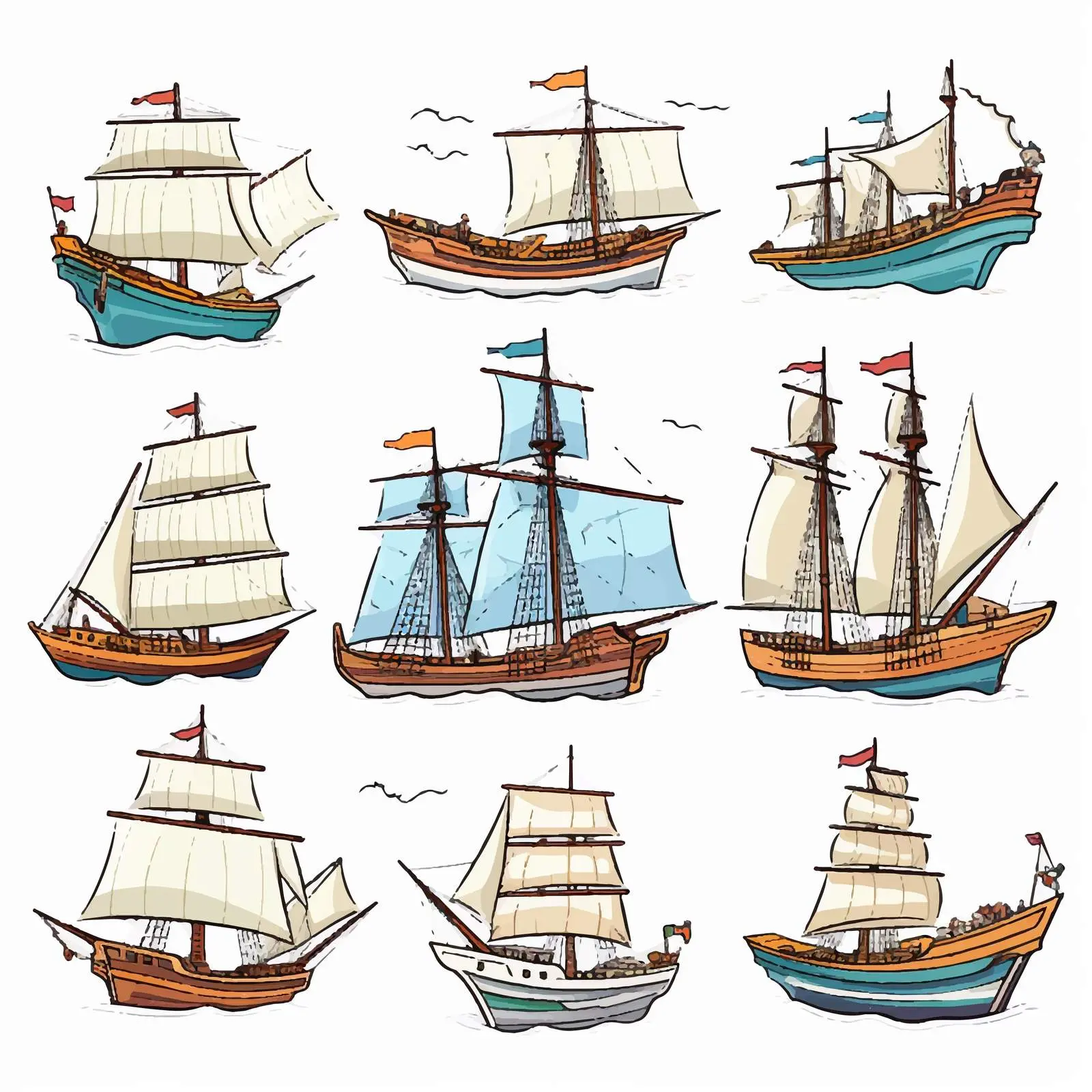 Variety of Ships Illustration on White Background — free download from Dotvec