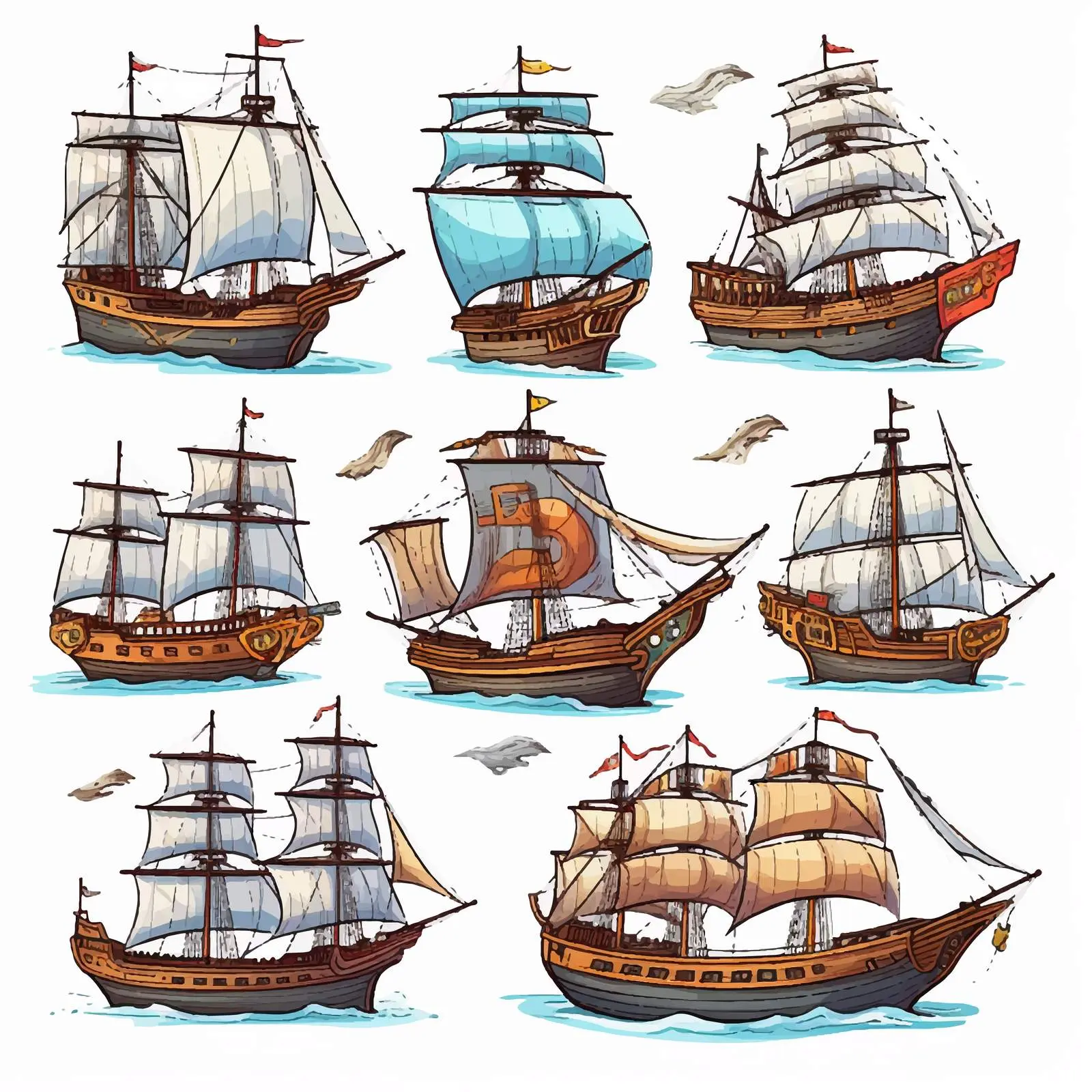 Various Ships Illustration on White Background – free nautical art image from Dotvec