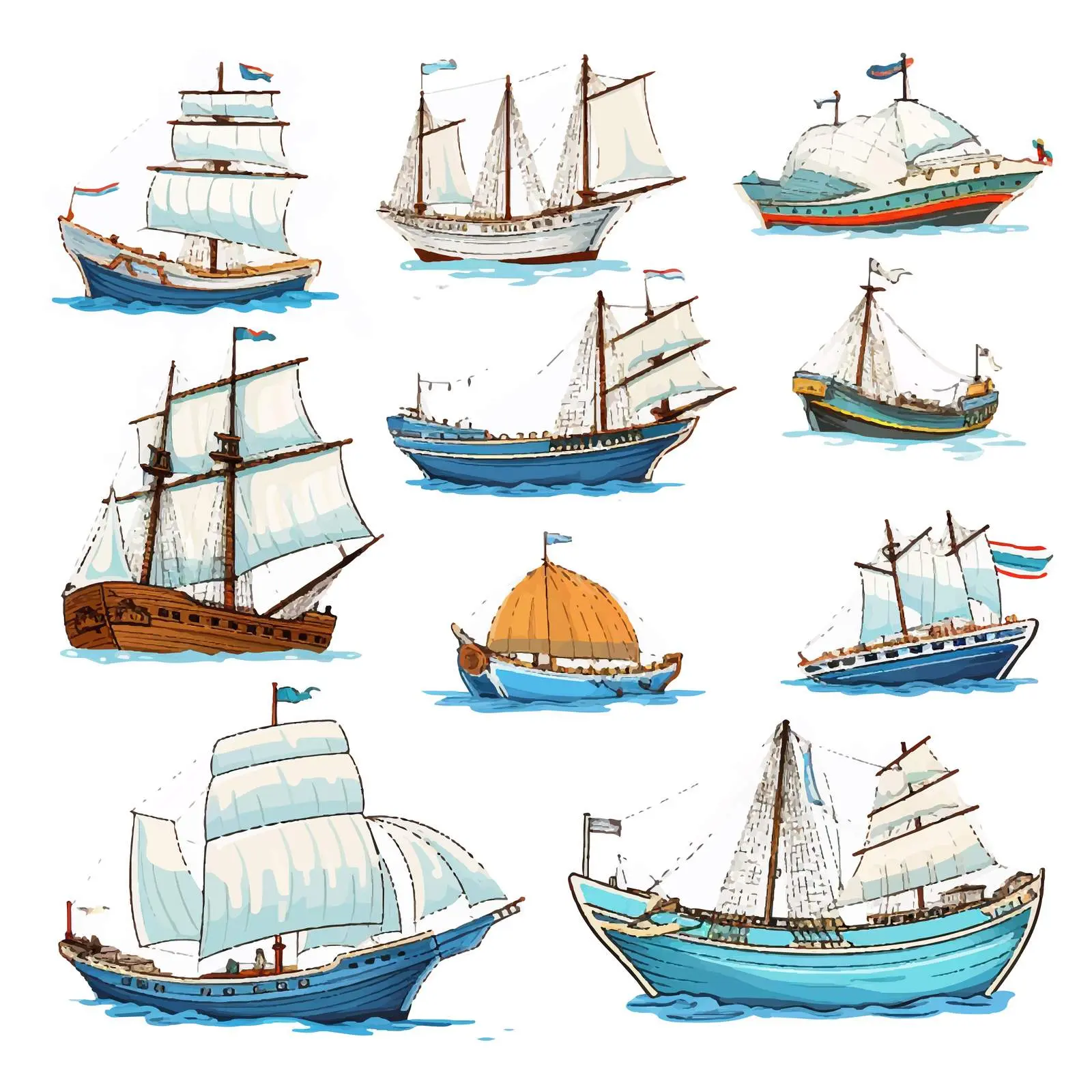 Various Ships Illustration on White Background — free download from Dotvec