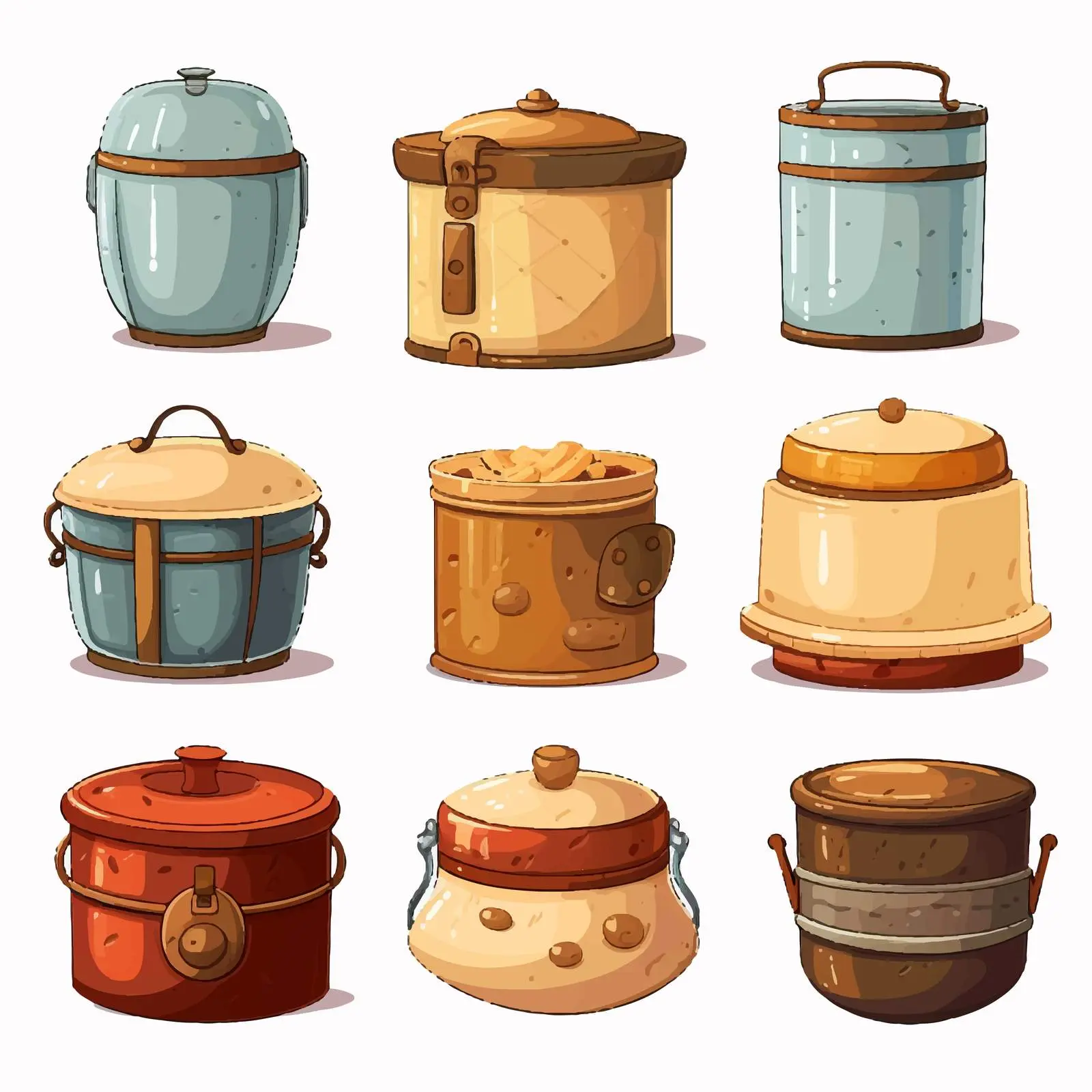 Colorful Tiffins Collection Illustration on White Background — free download from Dotvec