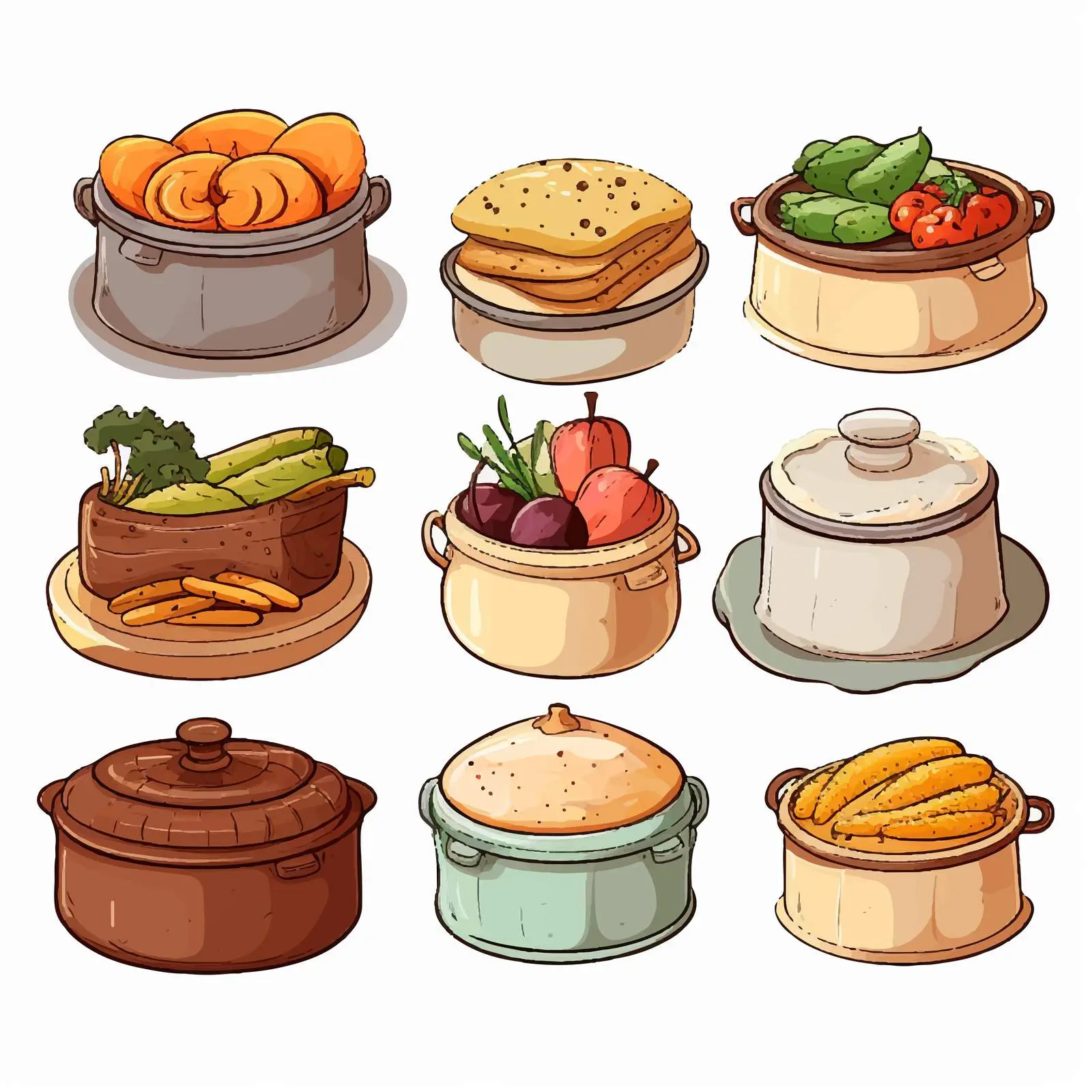 Variety of Cartoon Tiffins on White Background — free download from Dotvec