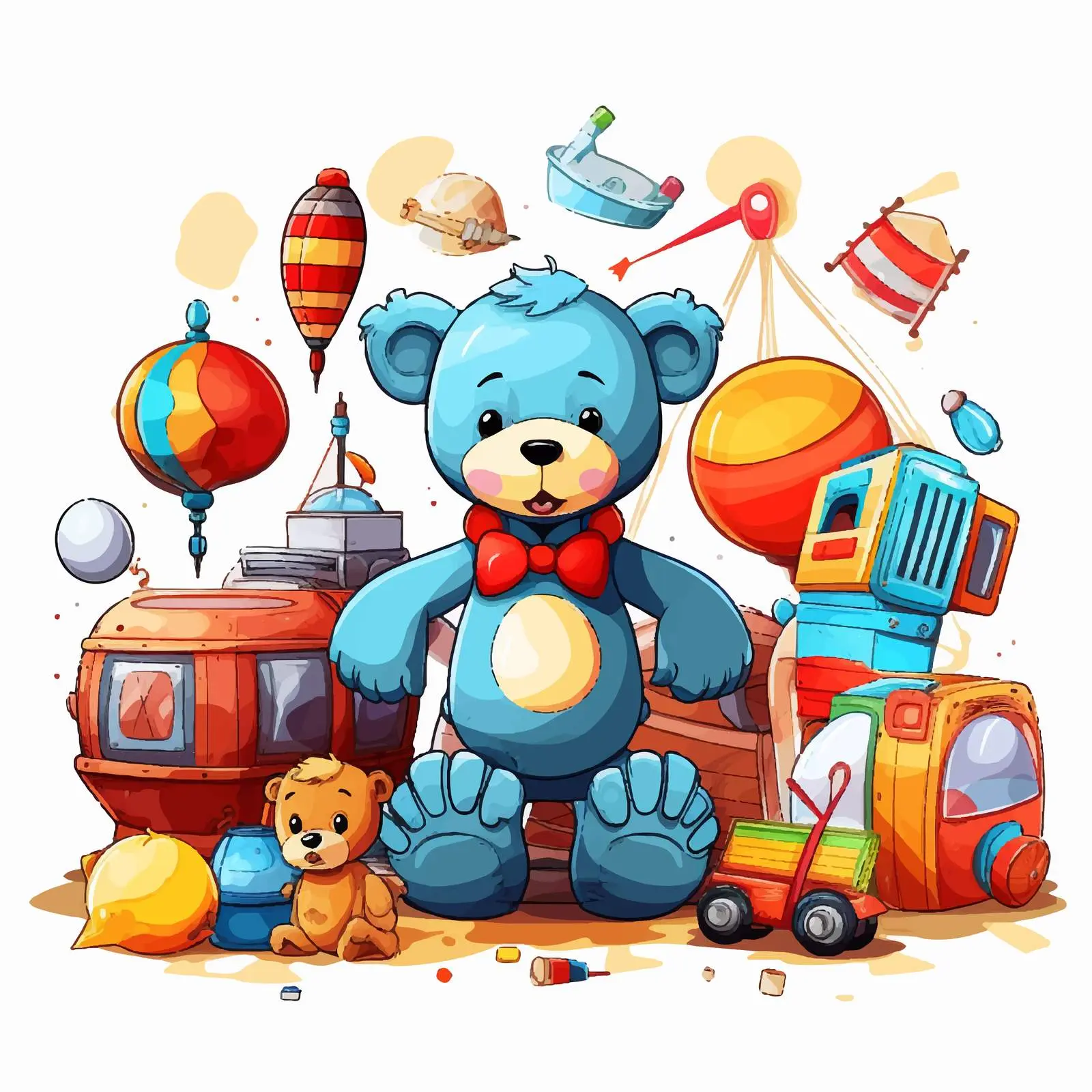 Colorful Toys Illustration on White Background – free cartoon toys image from Dotvec