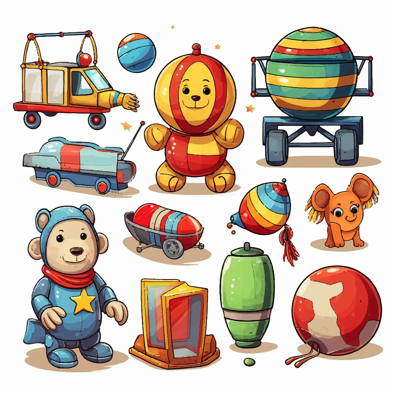 Colorful Toy Collection on White Background – free cartoon toys image from Dotvec