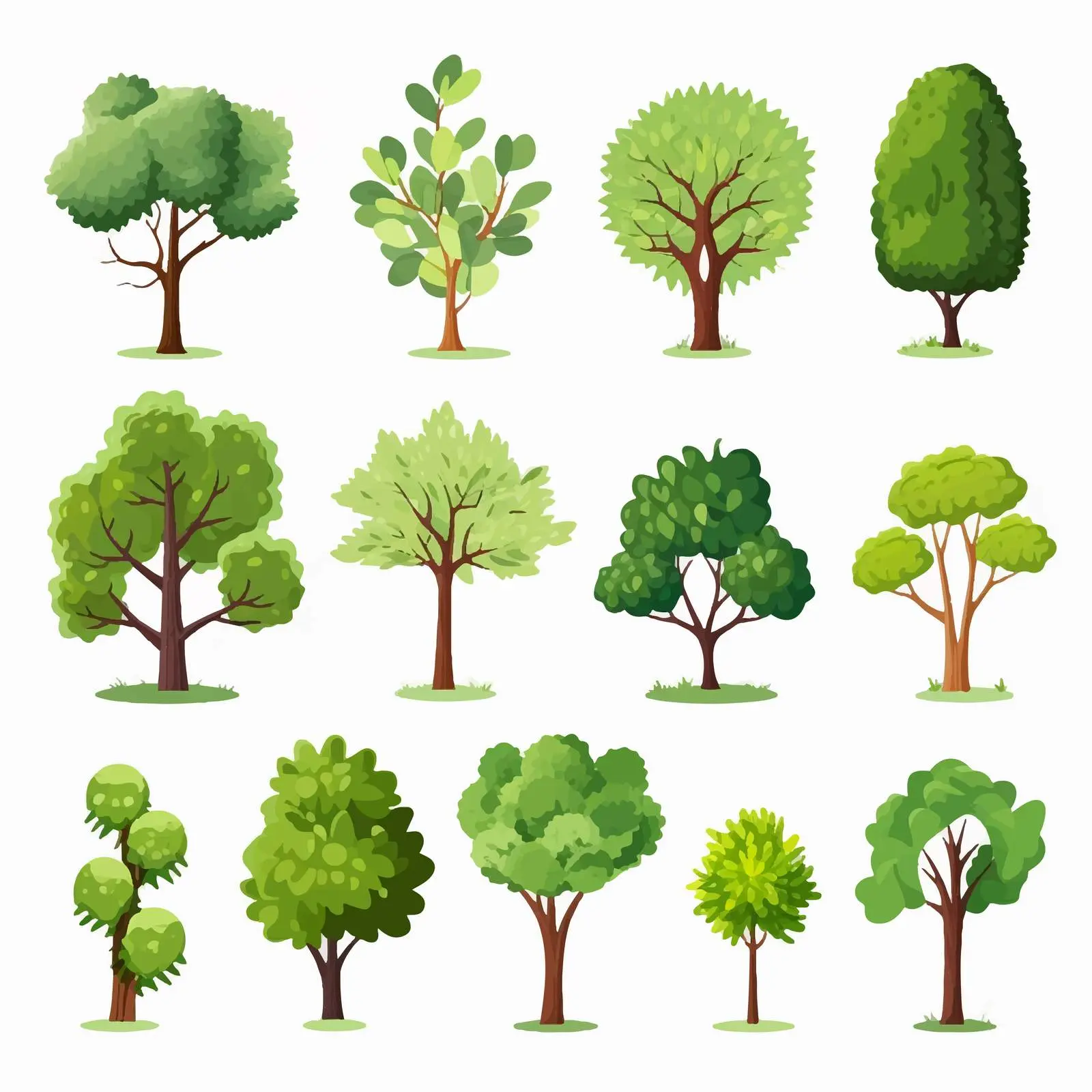 Various Trees Illustration on White Background – free cartoon trees image from Dotvec