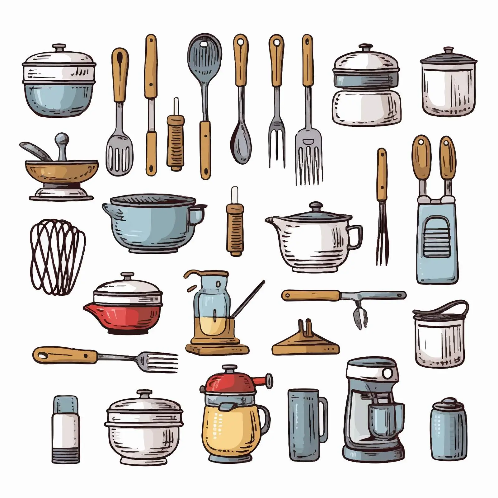 Variety of Kitchen Utensils on White Background – free baking tools image from Dotvec