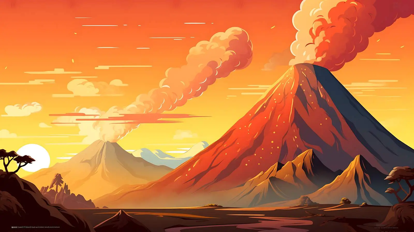 Volcano Landscape EPS Vector Illustration — free download from Dotvec