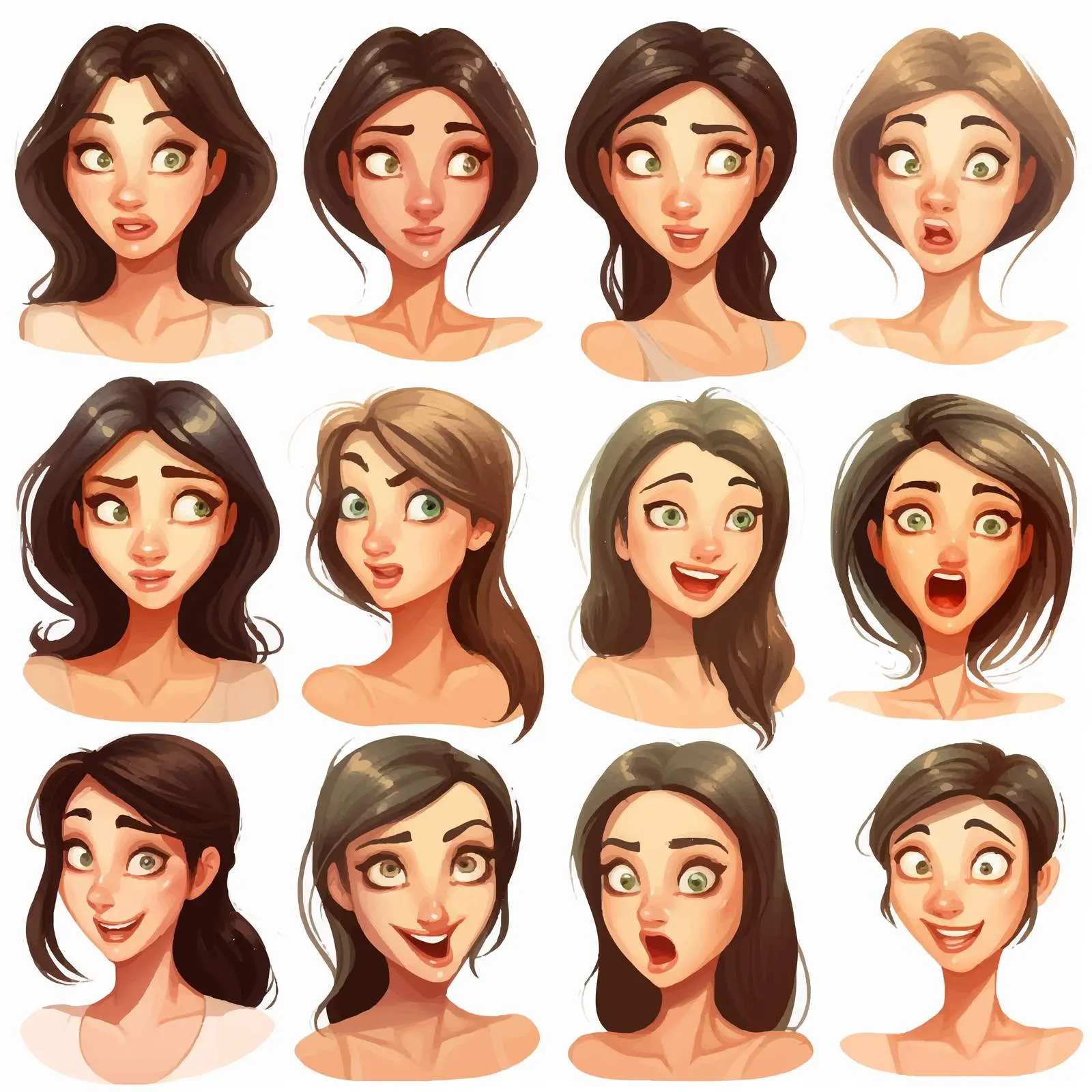Vector Illustrations of Women's Faces and Expressions — free download from Dotvec
