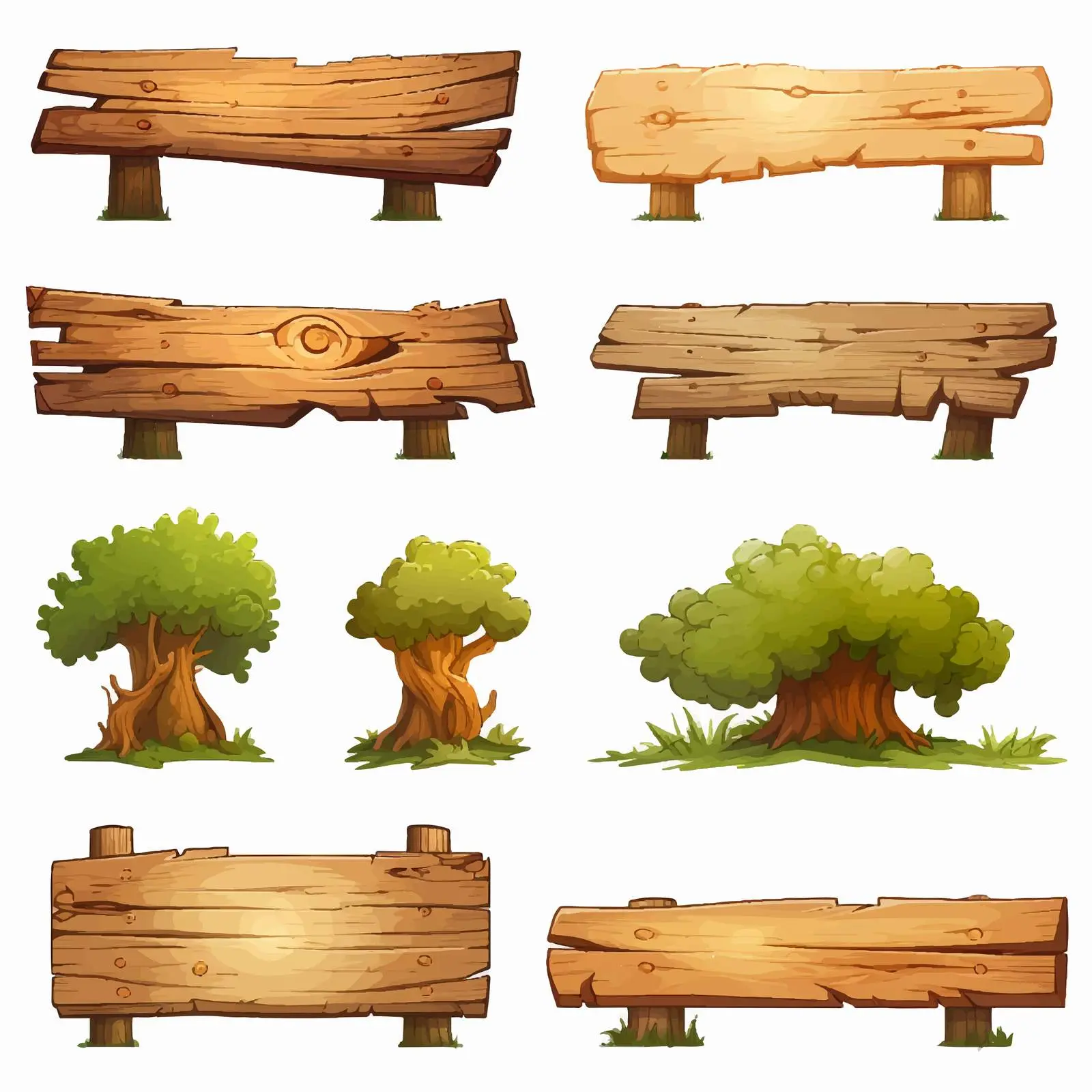 Wooden Signs on Log Vector Illustration – free vintage sign image from Dotvec