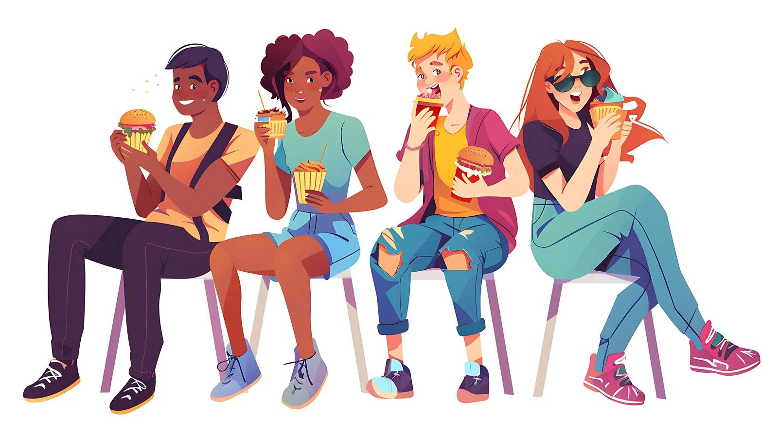 Young People Enjoying Midnight Snack Illustration — free download from Dotvec