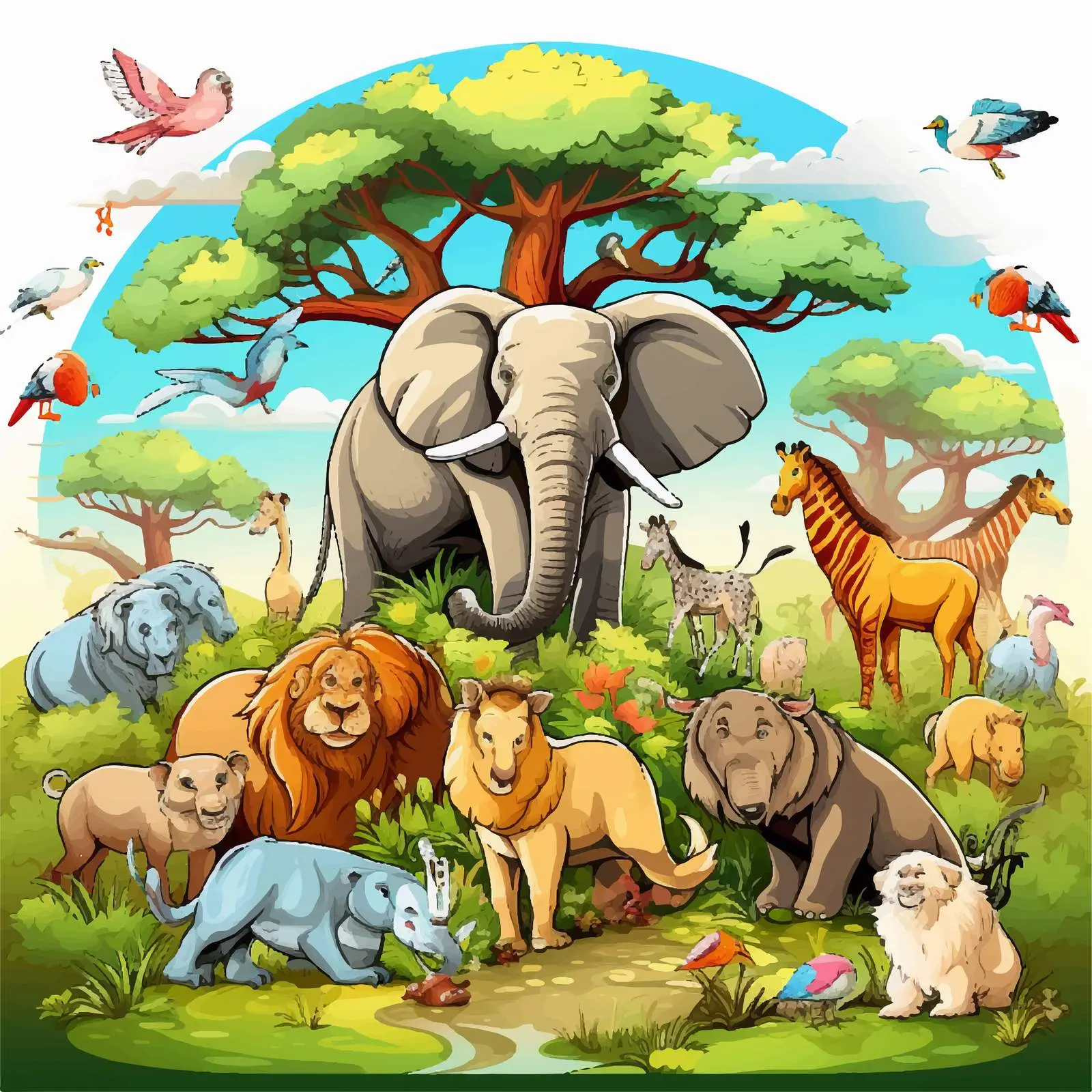 Zoo Animals in Beautiful Nature Illustration — free download from Dotvec