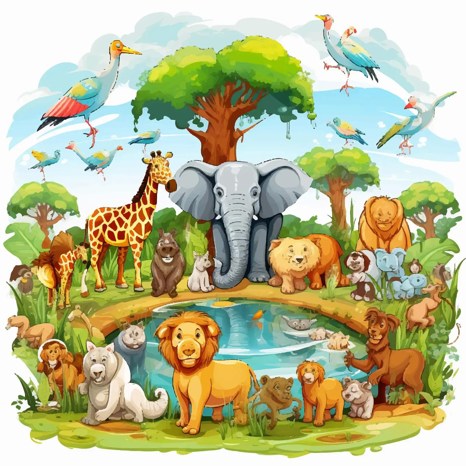 Zoo Animals in Scenic Nature Illustration — free download from Dotvec