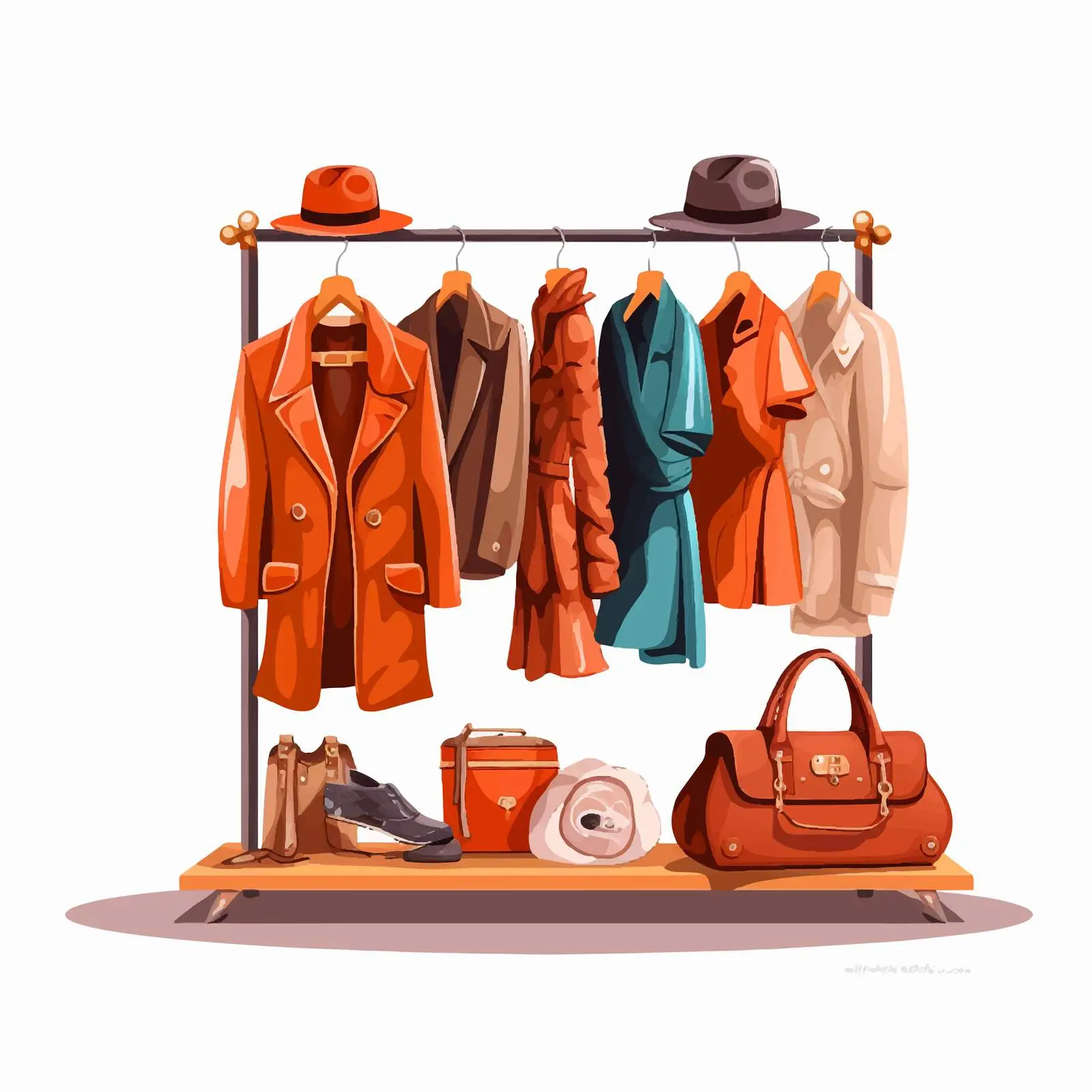 Coat Rack with Clothes Bags and Boxes Illustration — free download from Dotvec