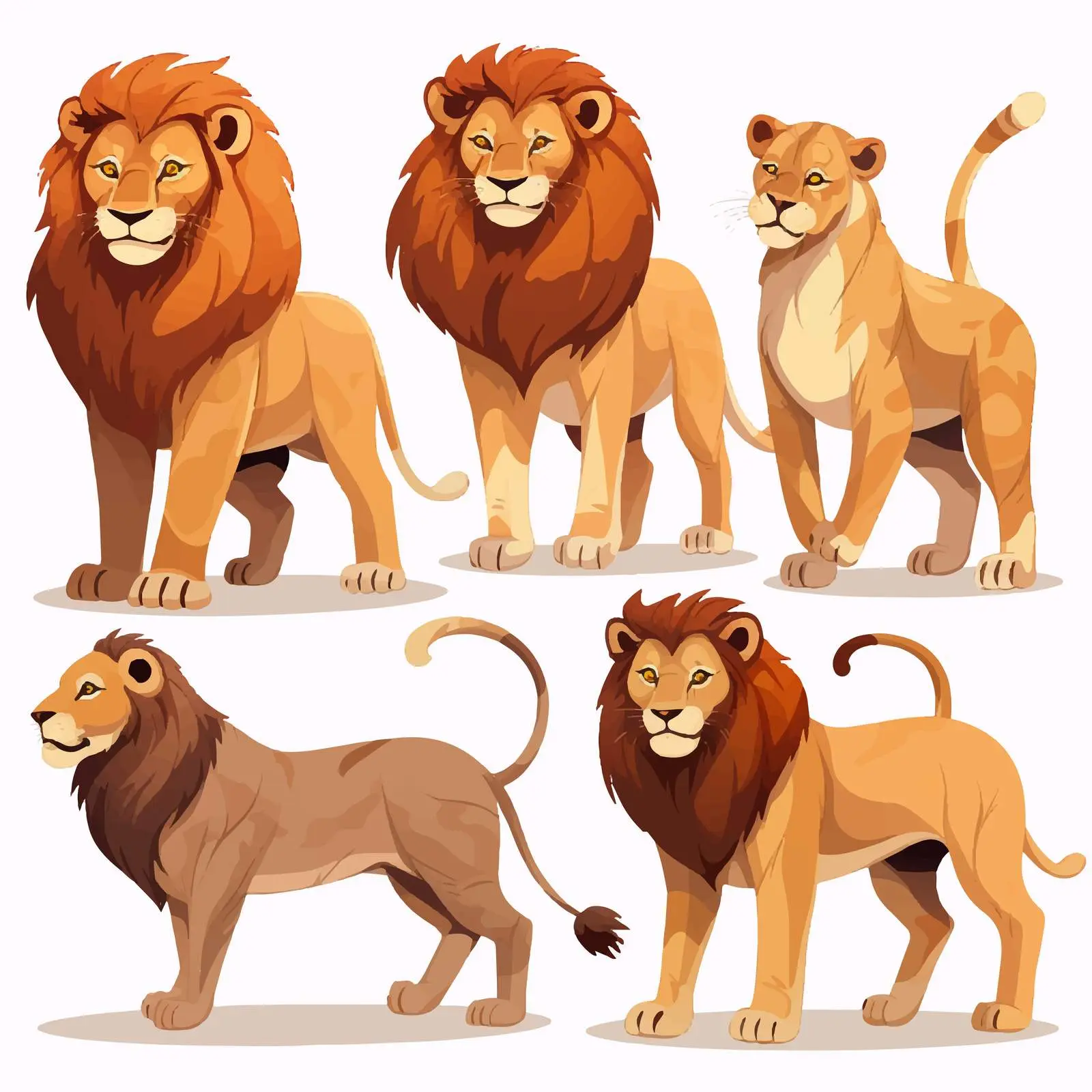 Lions in Various Positions on White Background — free download from Dotvec